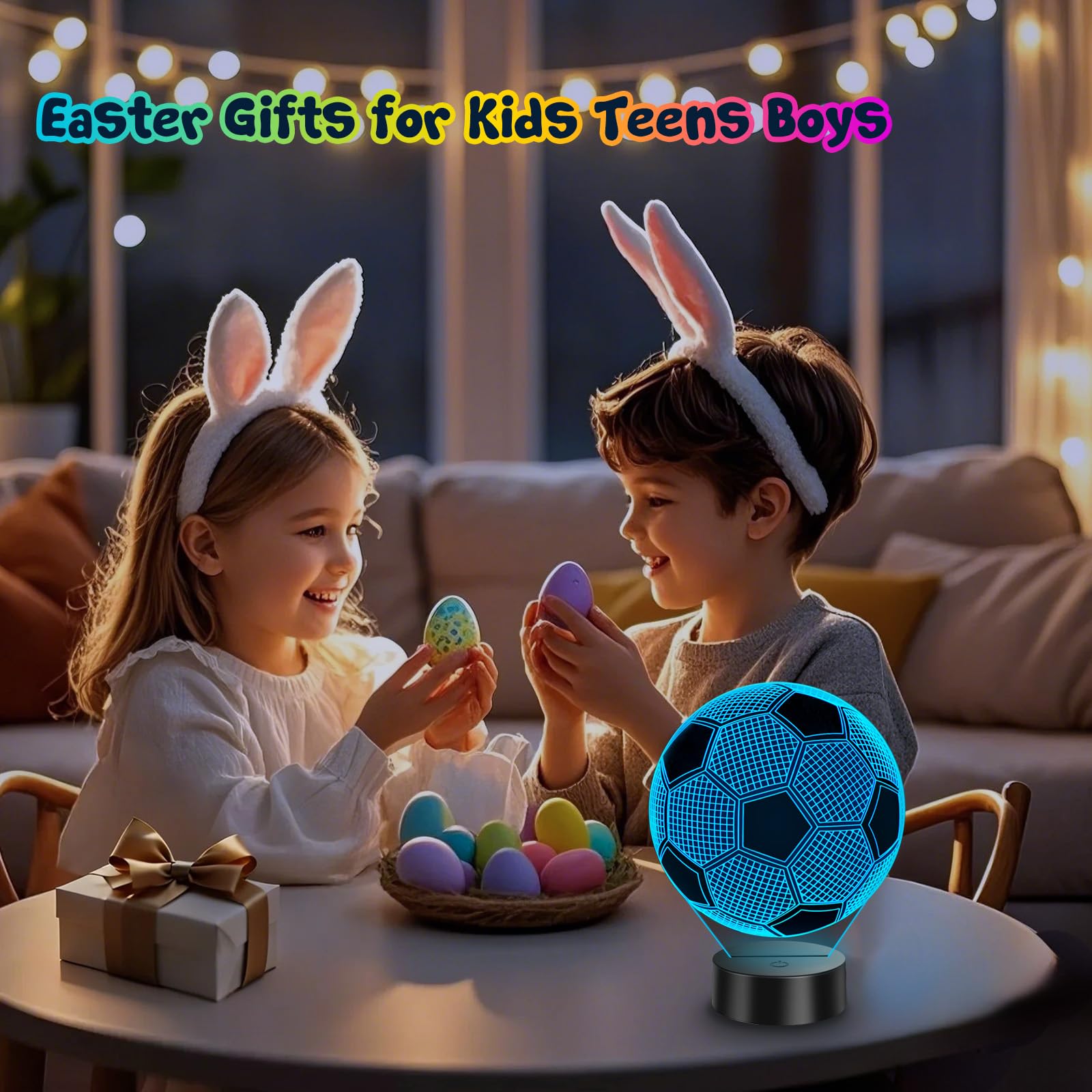Linkax Soccer Ball 3D Illusion Lamp - Easter Basket Stuffers For Boys Ages 8-13, 16 Color Changing
