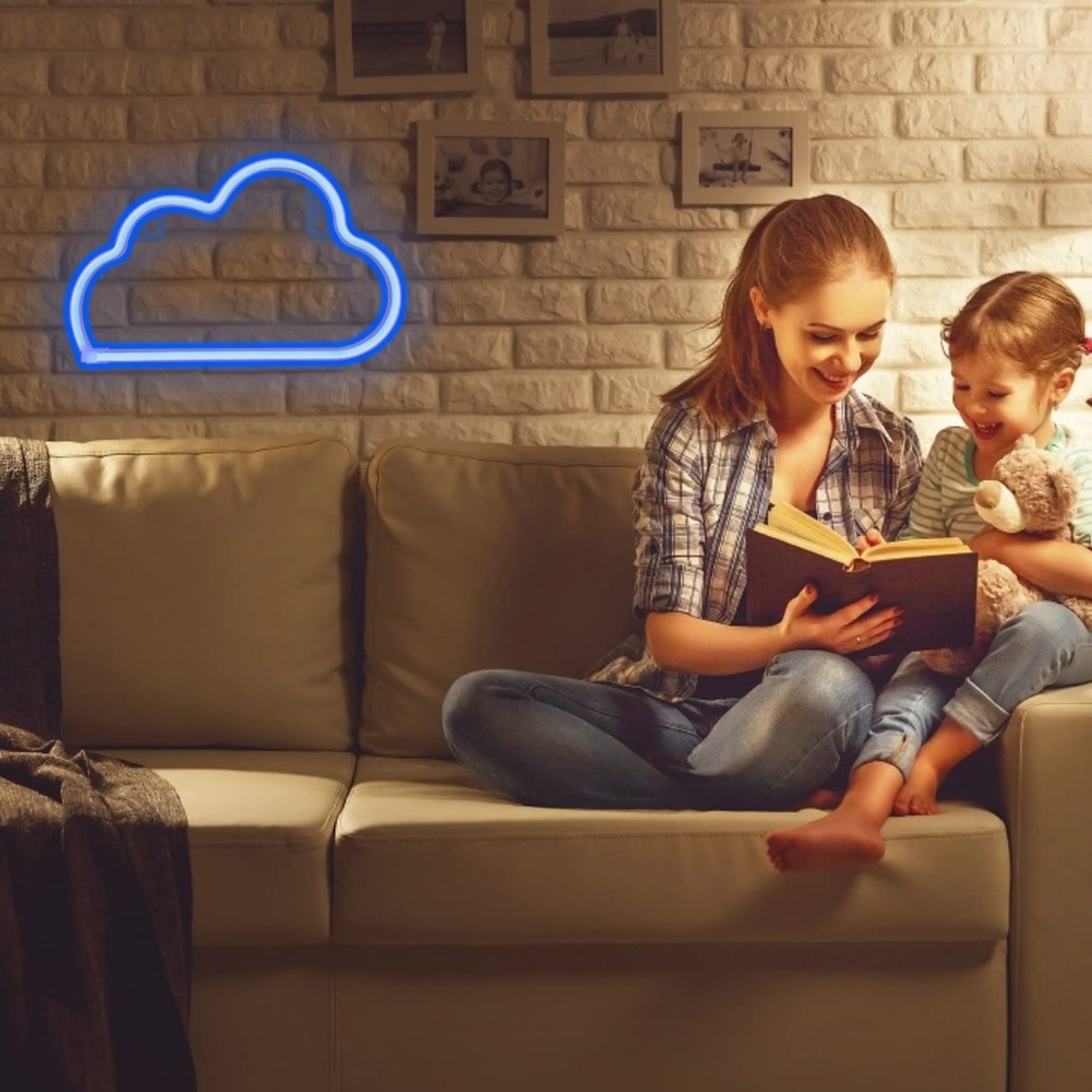 4 Pcs LEDs Decorative Neon Night Signs, Hanging Lighted Up Neon Sign for Bedroom Room Decor Neon Lights Leds Cloud Signs Light S