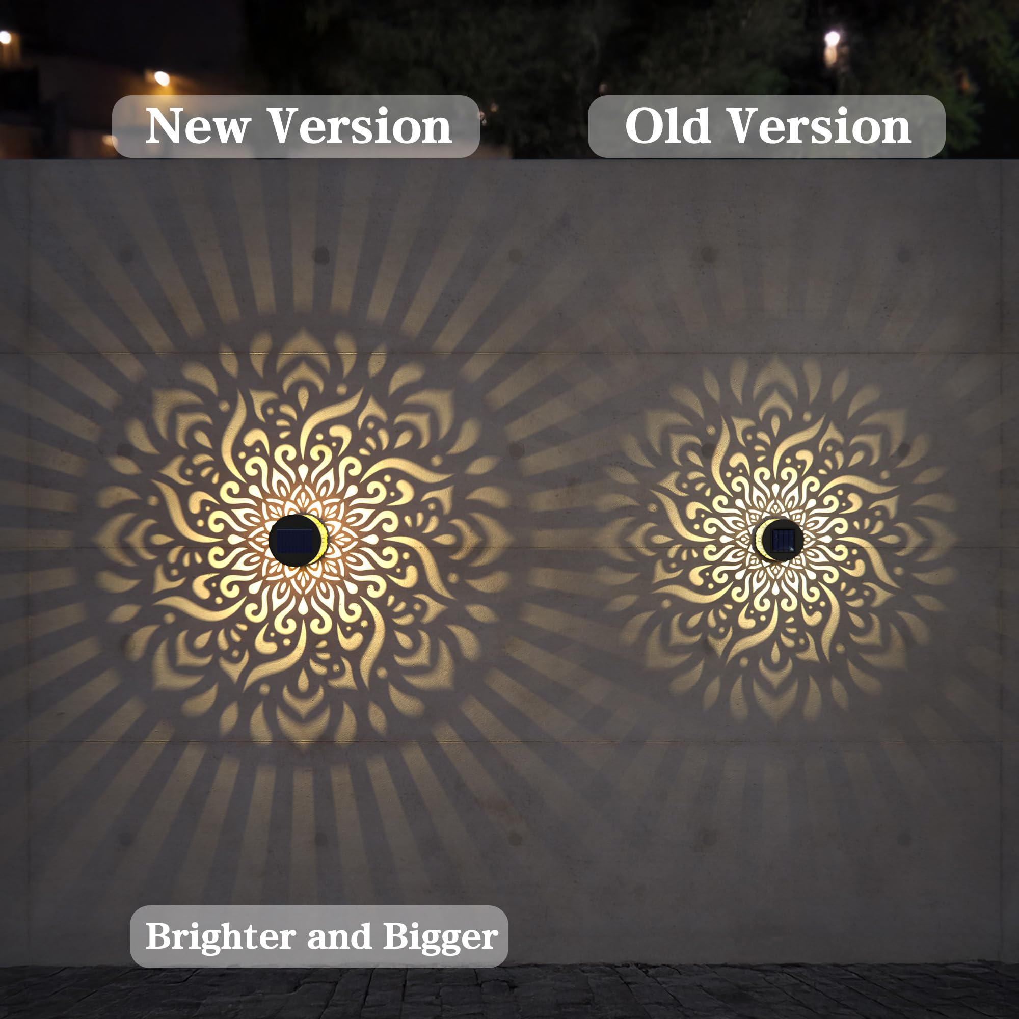 Gardencave Solar Fence Lights - 4 Pack, Metal and Plastic, Waterproof Mandala Theme, Outdoor Wall Deck Step Lights