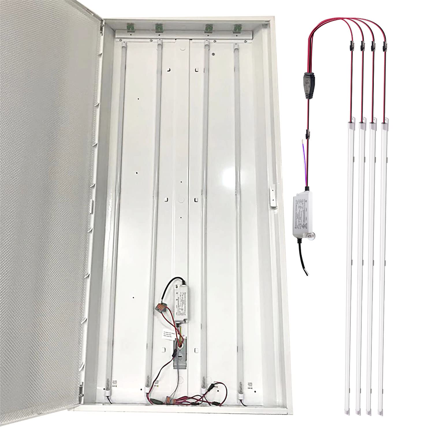 jimwhen 4FT LED Retrofit Kit, 72W, 150LM/W, 4000K Natural Light, Dimmable, Fluorescent Replacement for Troffer
