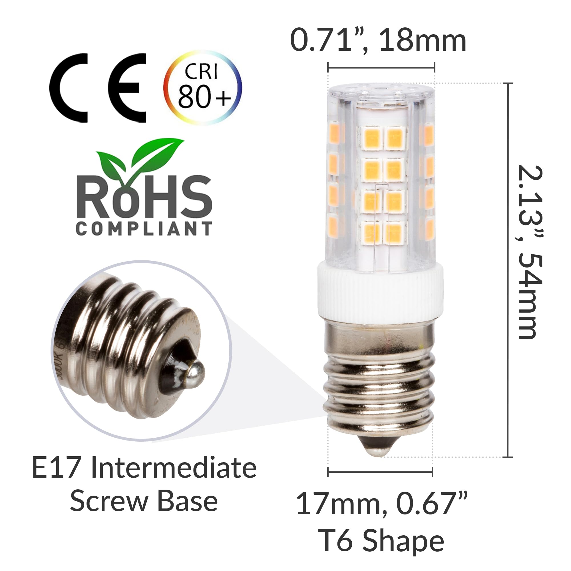 Simba Lighting Led E17 Microwave Appliance Light Bulb (2 Pack) 4W T6 40W Incandescent Replacement For Under Hood, Stove Top, Ran
