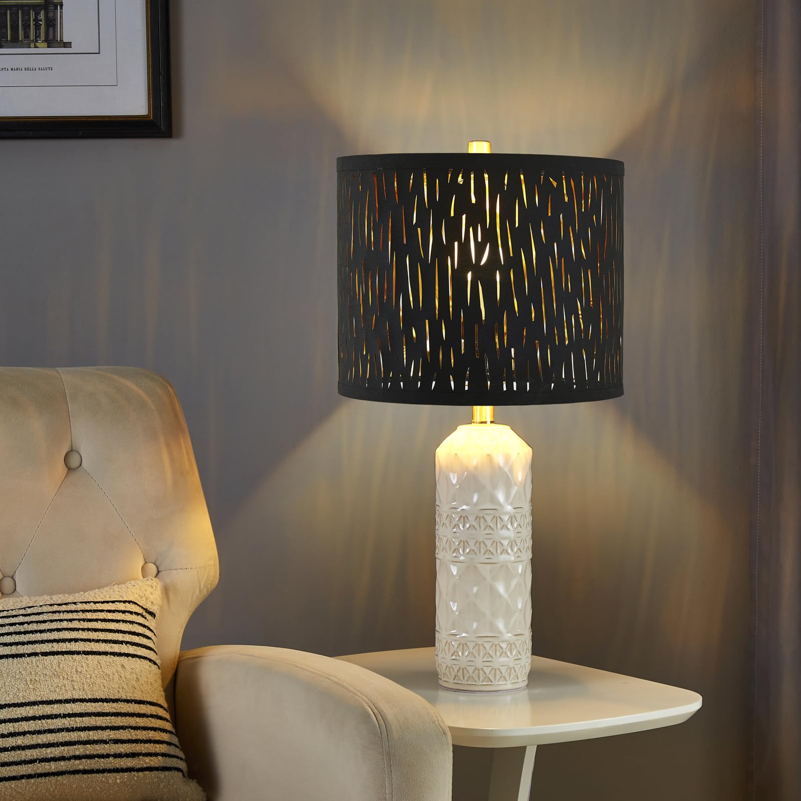 Set Of 2 Drum Lamp Shade 13'' Top X 13'' Bottom X 9'' High (Spider) Black Pattern Carved Color For Table Lamps & Floor Lamps Rep