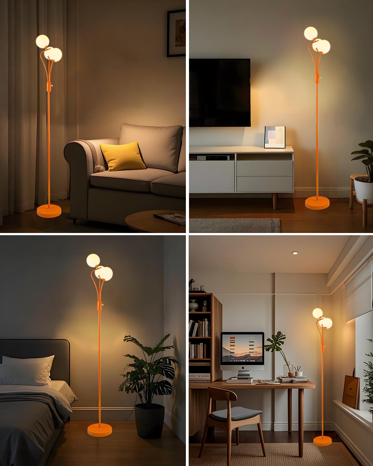Lightdot Globe Standing Lamps With 3Pcs 3000K G9 Bulbs Stepless Orange Dimmable Floor Lamp With Stable Base 3-Lights Modern Desi