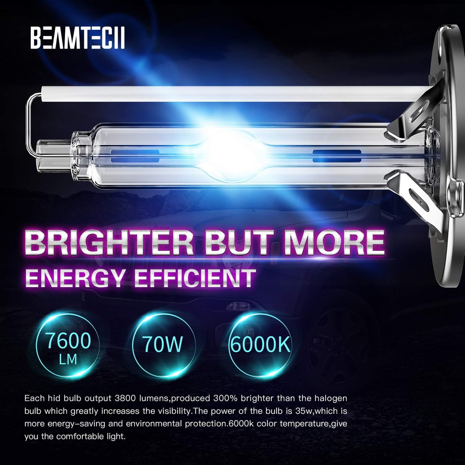 BEAMTECH D3S HID Headlight Bulbs, 35W, High Low Beam, 10000K Dark Blue, Pack of 2