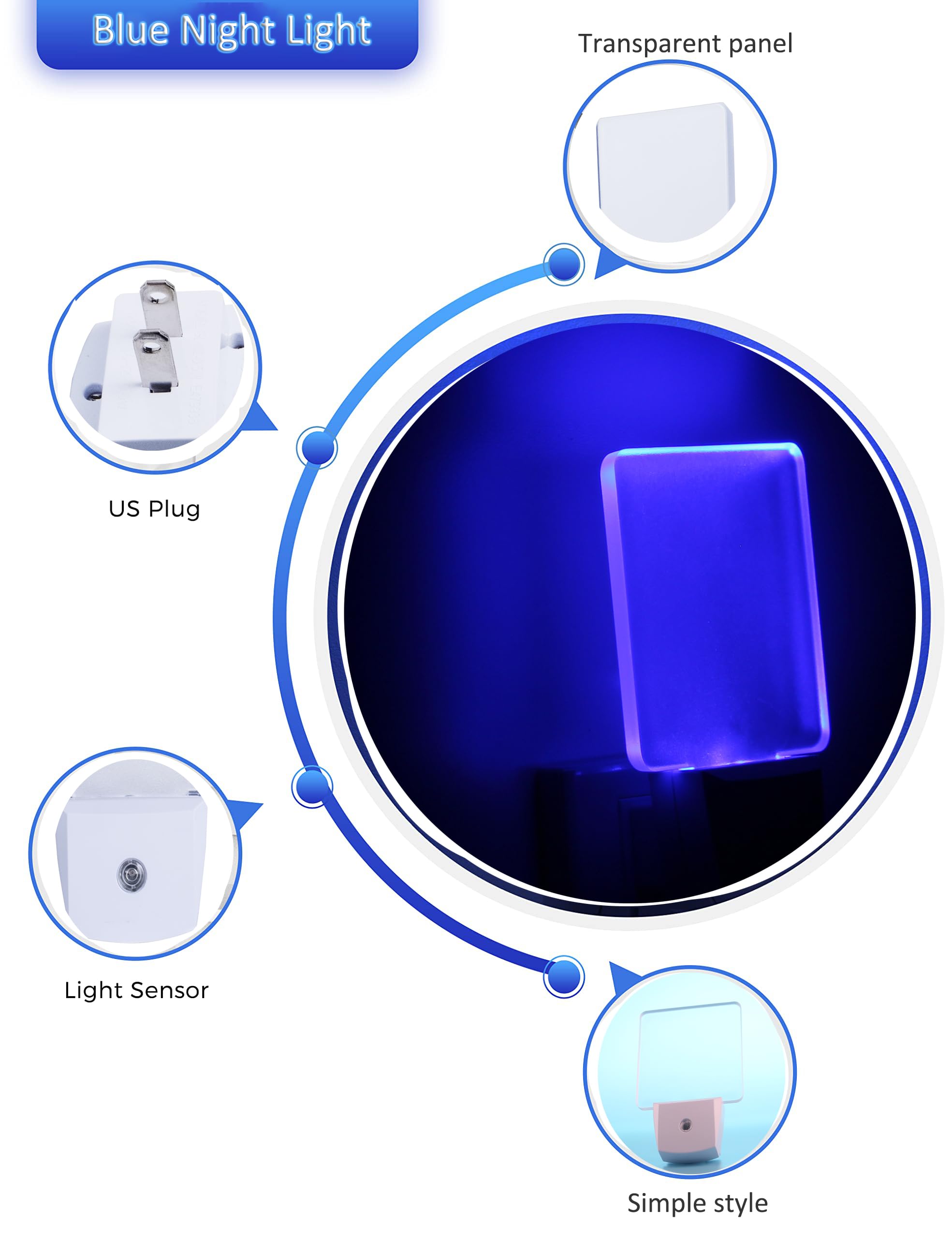 Blue Night Light Plug In, Dusk To Dawn Sensor Automatic On And Off, Decorative Wall Blue Led Night Lights For Adults Kids Room,