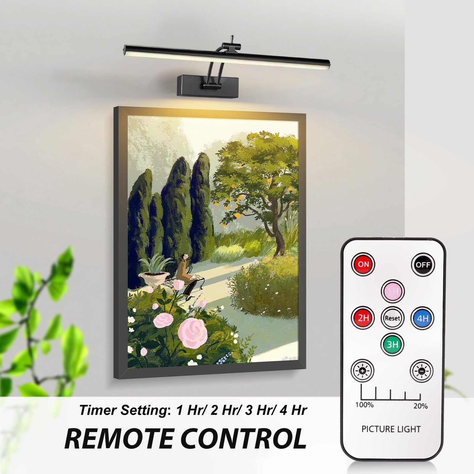 Yuichoy Wireless Picture Lights - 16" Battery Operated Art Lighting, Warm White, Dimmable, 6 Colors, Remote, Model Yun08-HS-3p