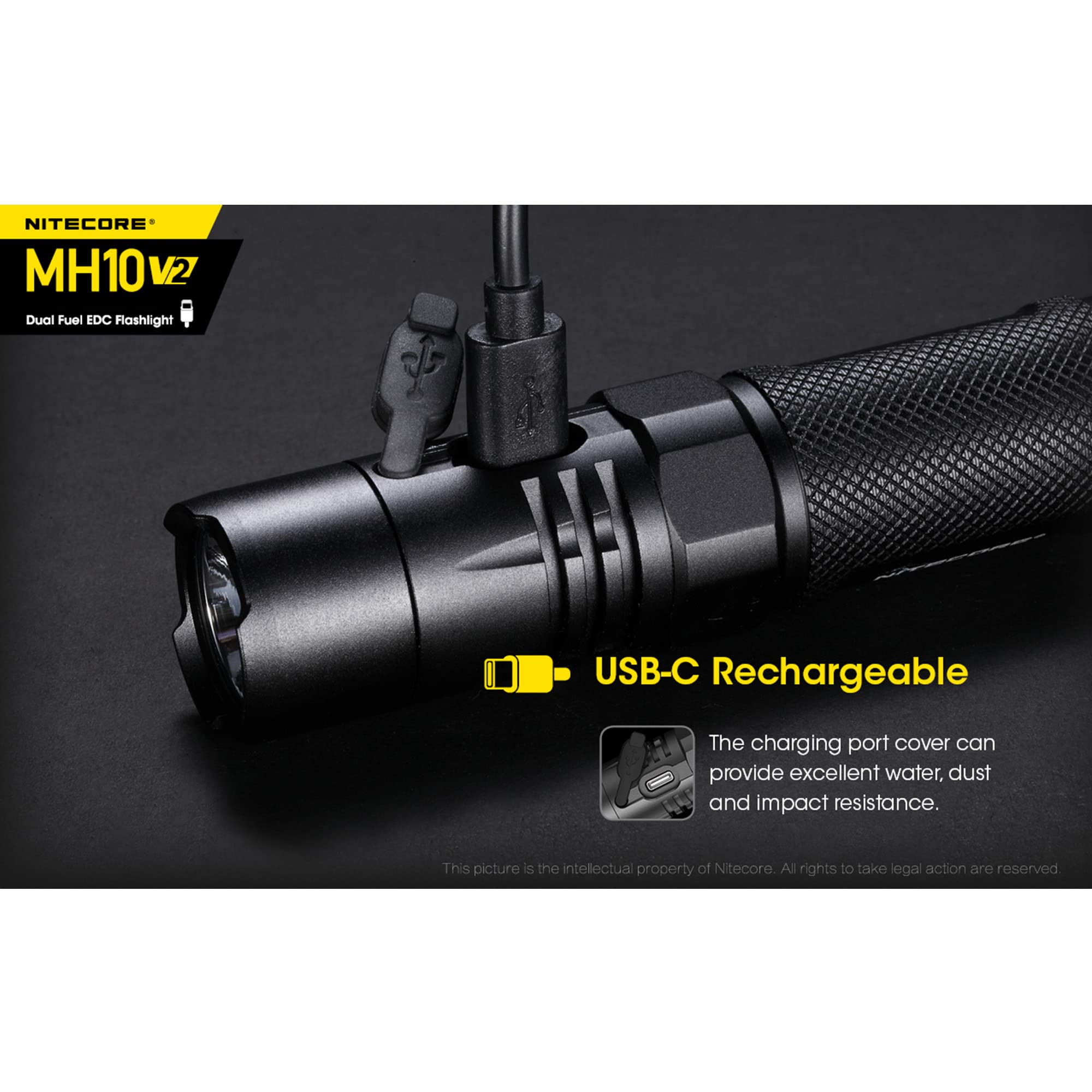 Nitecore Mh10 V2 Rechargeable Flashlight, 1200 Lumen Led Usb-C Fast Charging Side Switch Compact For Edc Pocket Carry With Lumen