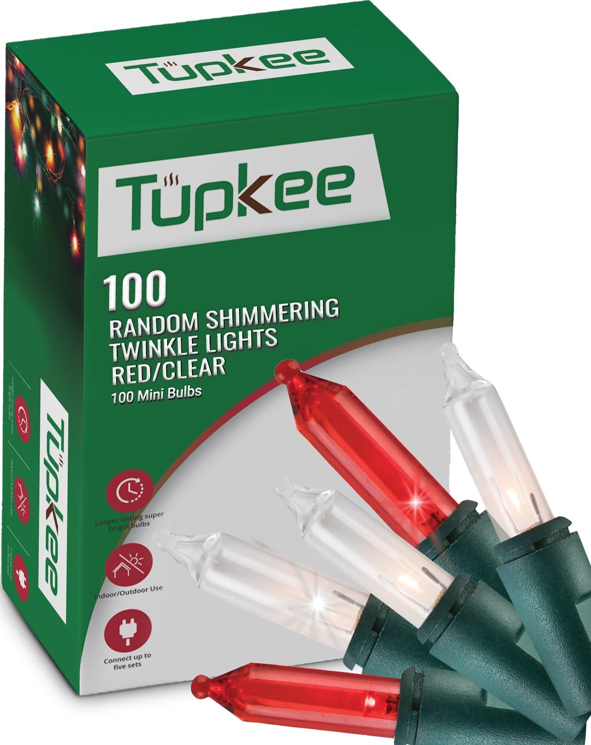 Christmas Random Shimmering Twinkle Lights - 12 of 100 Lights Twinkle – Indoor Outdoor - 20.5 Feet Light String, 100 Red & Clear Candy Cane Peppermint Bulbs - Christmas Tree Holiday Decor Lights