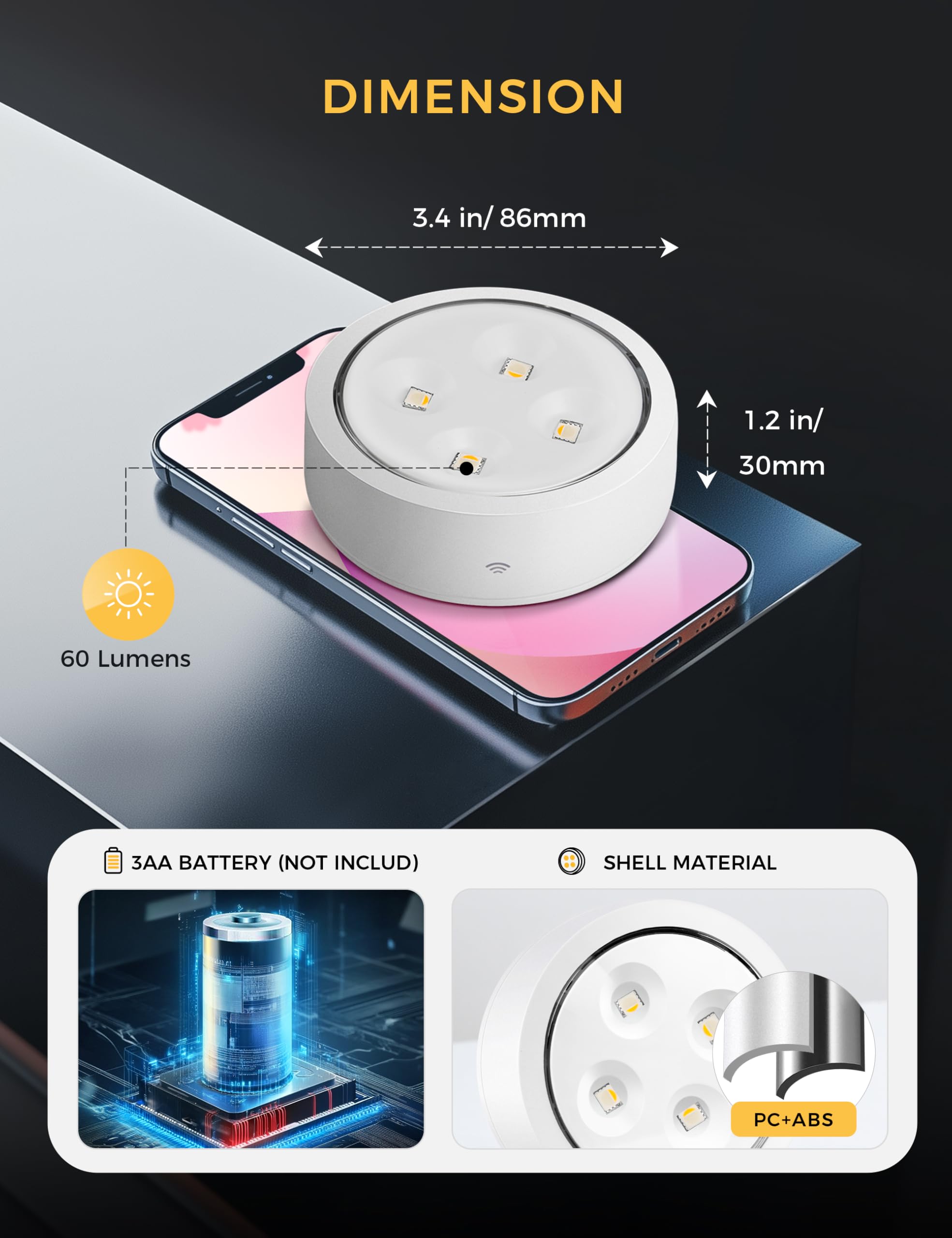 Swesara Push Lights With Remote Puck Lighting Battery Operated Tap Lights Button Stick On Color Changing Led Lights 6 Pack (Whit