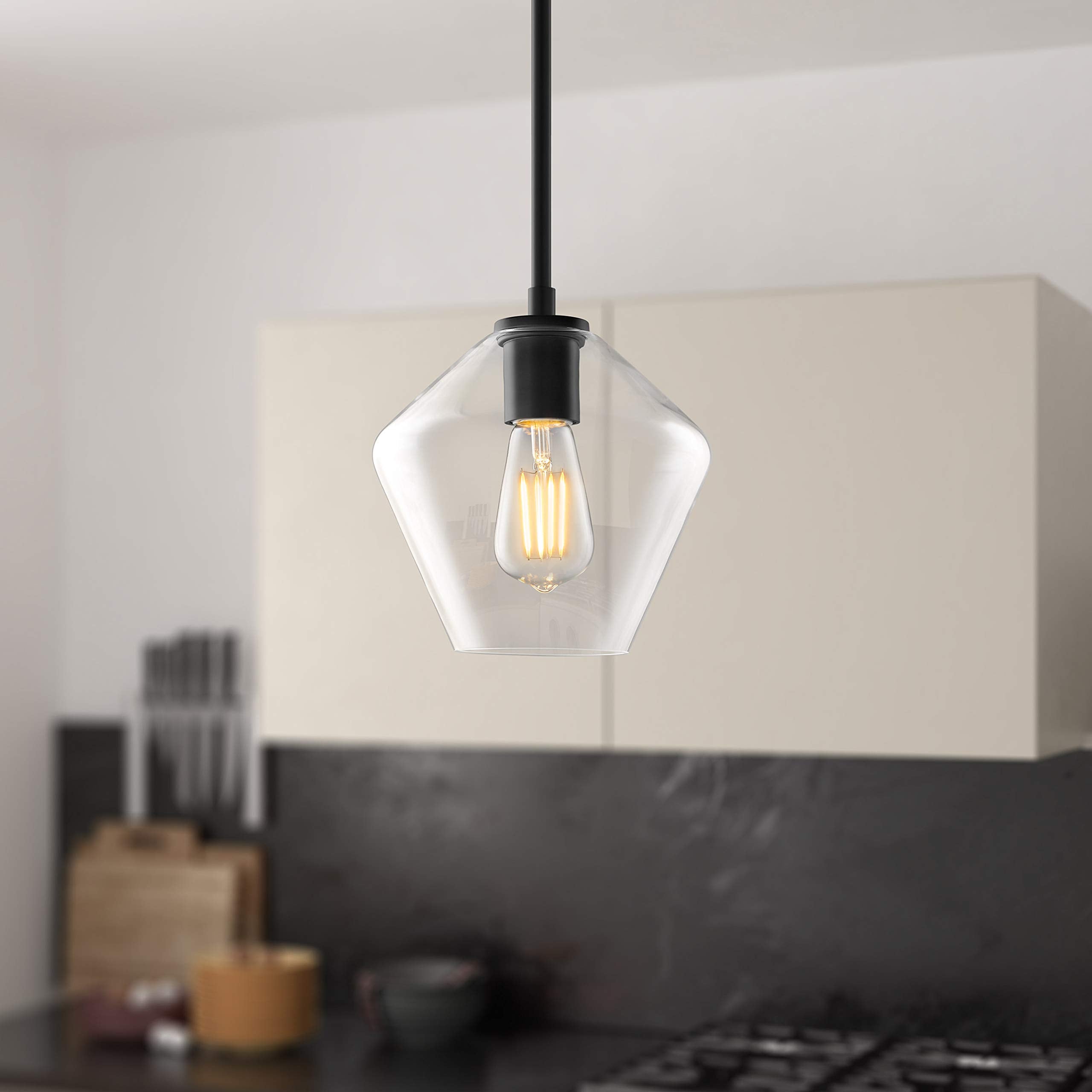 Linea Di Liara Macaria Modern Glass Farmhouse Pendant Lighting For Kitchen Island And Over Sink Lighting Fixtures Matte Black Pe