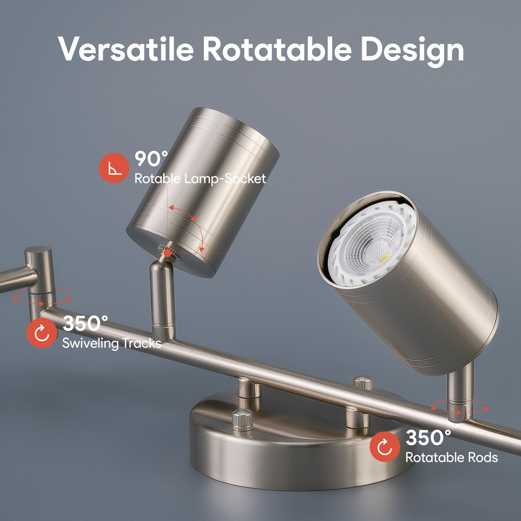 VONLUCE 6-Light LED Track Light Fixture, Rotatable GU10 Bulbs, Modern Nickel Ceiling Spotlight for Kitchen, Office, Bedroom, Model TCL-CR06