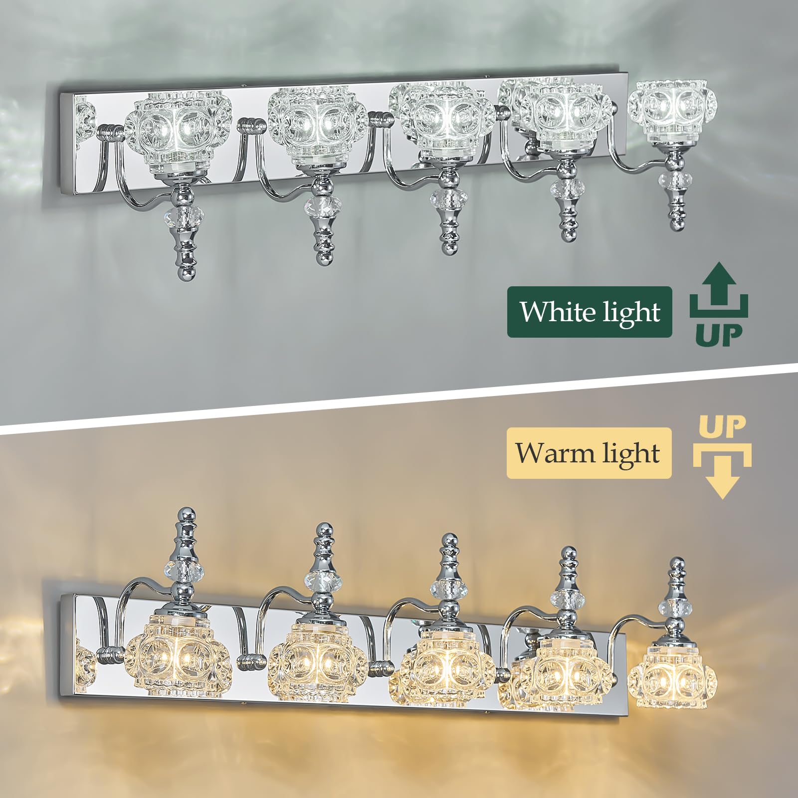 Lbsqj Modern Glass Crystal Vanity Light - Vintage Bathroom Lighting Fixtures Over Mirror  5 Light Vanity Lights  G9 Bulb (35.43 Inch  Chrome)