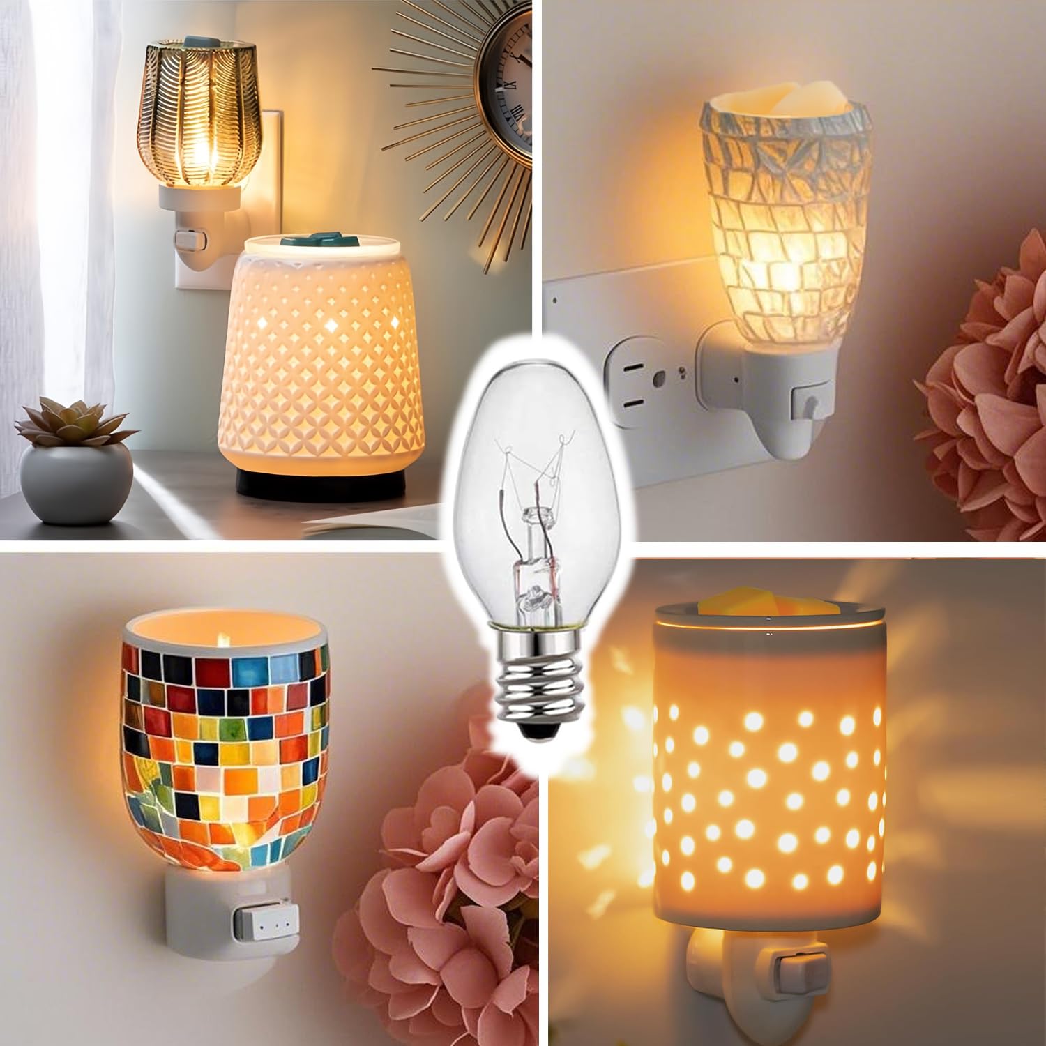 Wokhok Himalayan Salt Lamp Bulbs, 15 Watt C7 Incandescent, 12-Pack, E12 Socket