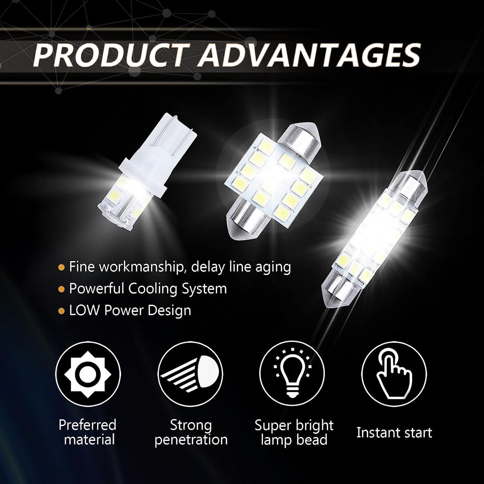 Zkfar Pack-20 Led Car Bulb Kit Set, T10 31 Mm 42 Mm Led Festoon Bulb, White 6000K License Plate Light, Suitable For Car Interior Lights, Indoor Map Dome Lights, Trunk Led Lights Replacement