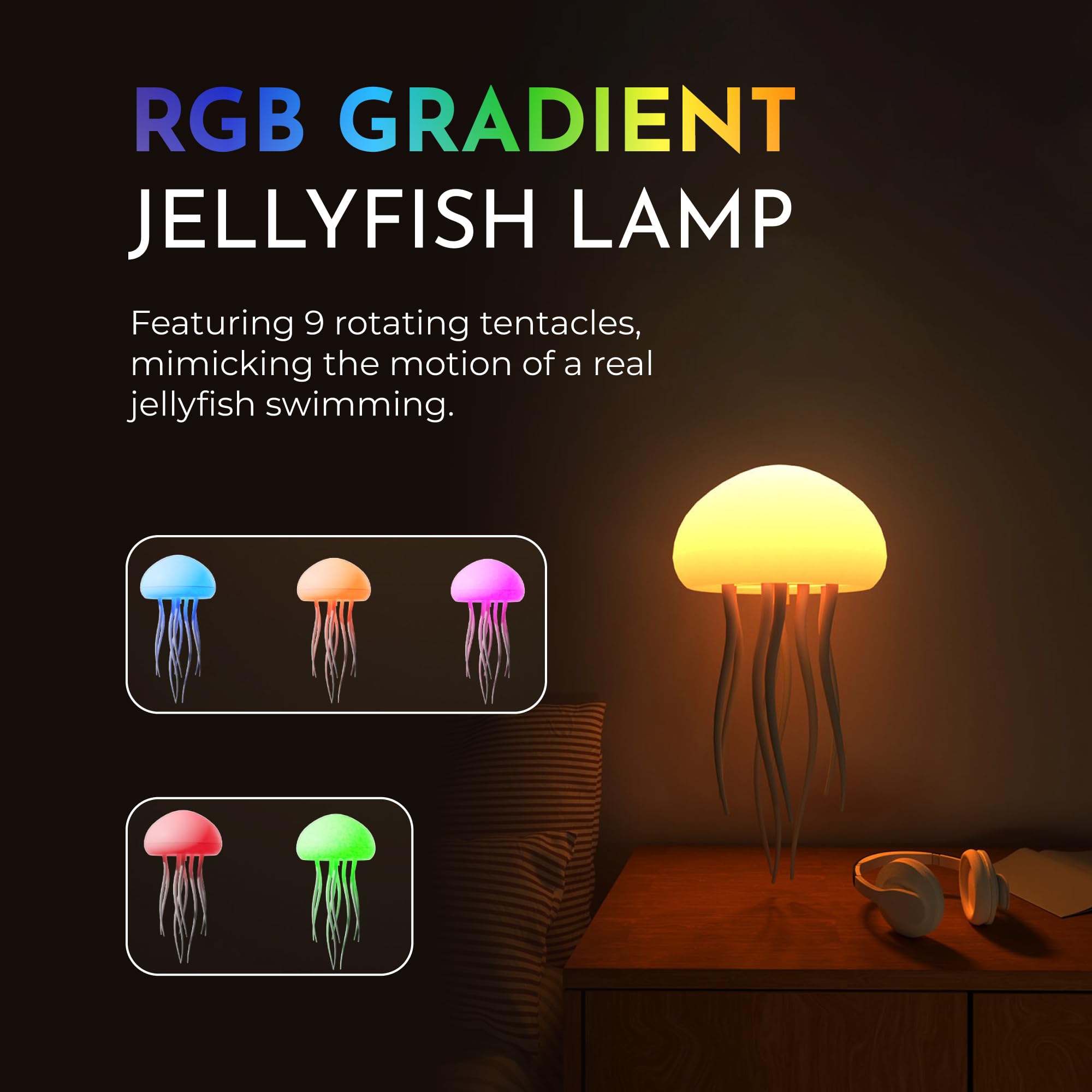 Floating Jellyfish Light Lamp - Voice Control Rgb Gradient Moving Tentacles Flying Jelly Fish Bedside Table Lamp - Rechargeable