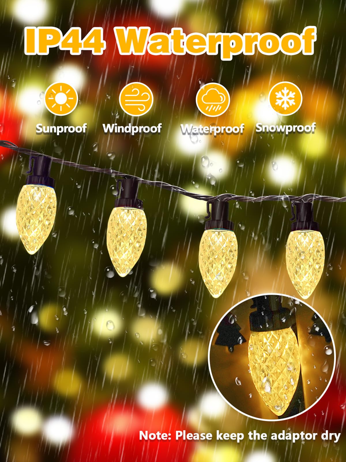YIQU Warm White C9 Christmas String Lights, 2-Pack, 100LED, 66FT, Green Wire, Waterproof, Indoor/Outdoor, Model MLS-D29V3.6W