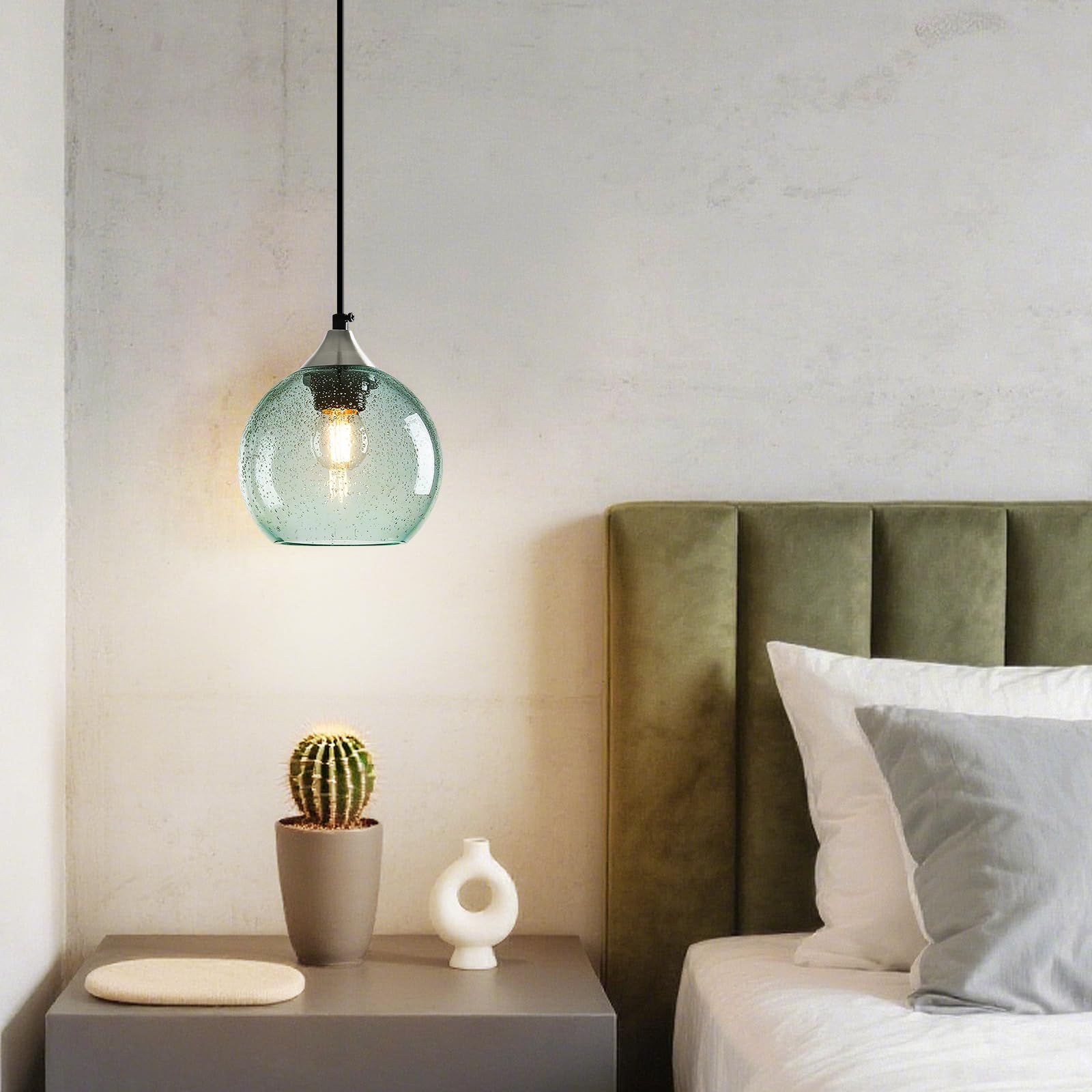 Lbsqj Light Green Glass Pendant Lights Kitchen Island Globe Pendant Light Fixtures Modern Pendant Lighting For Bedroom Living Dining Room Light Fixture (5.9 In  3 Pack)