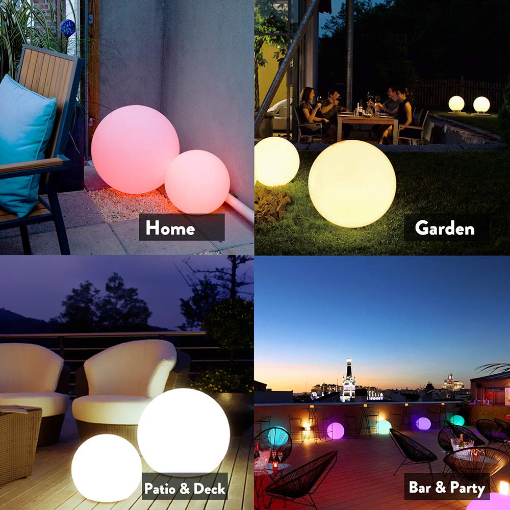 Mr.Go 20-inch Rechargeable LED Ball Light - Waterproof RGB Color Changing Globe with Remote, Cordless Dimmable Orb Lamp for Indoor/Outdoor Use