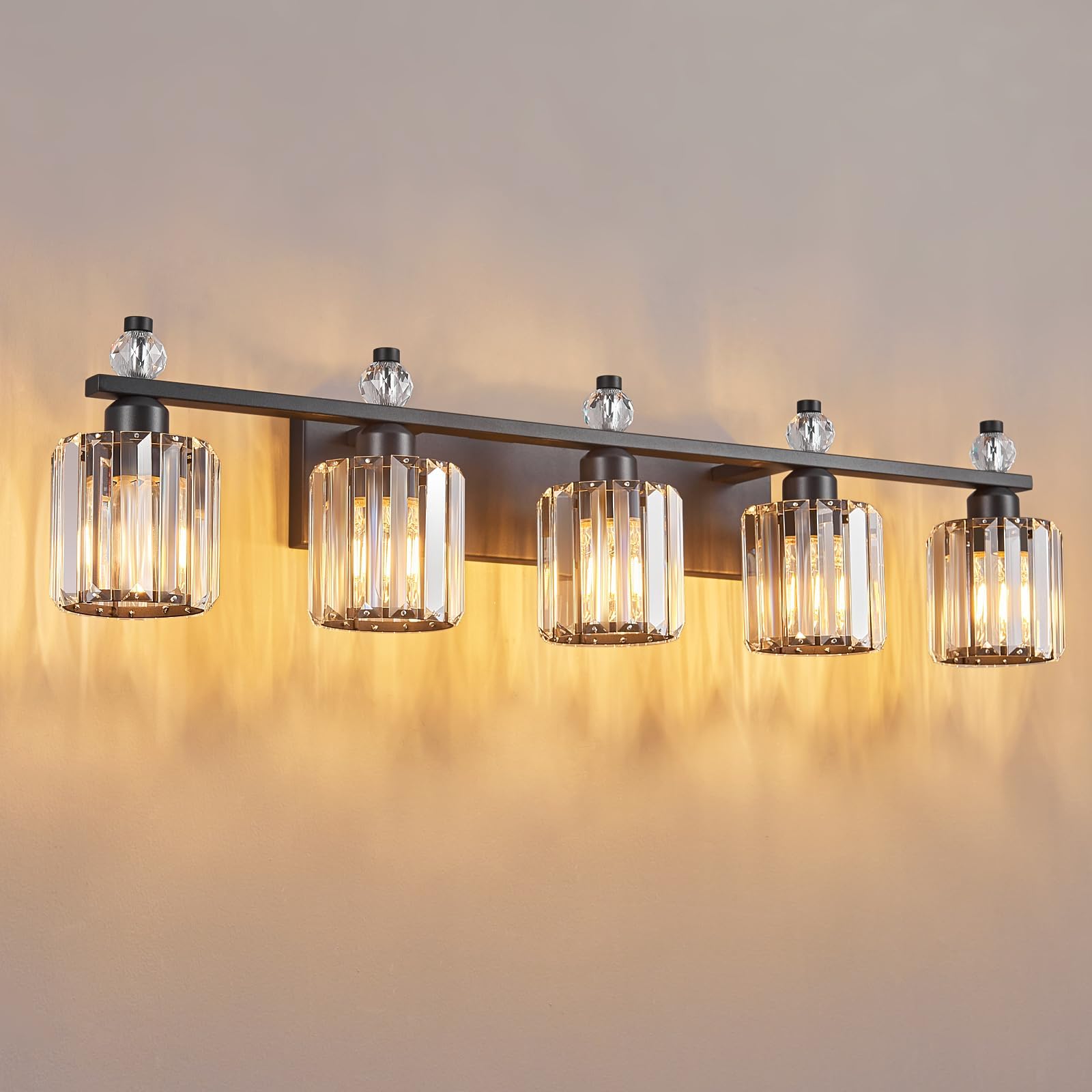 FDPBY Bathroom Vanity Light Fixtures 5-Light Sand Black Modern Crystal Over Mirror Model 291 Metal