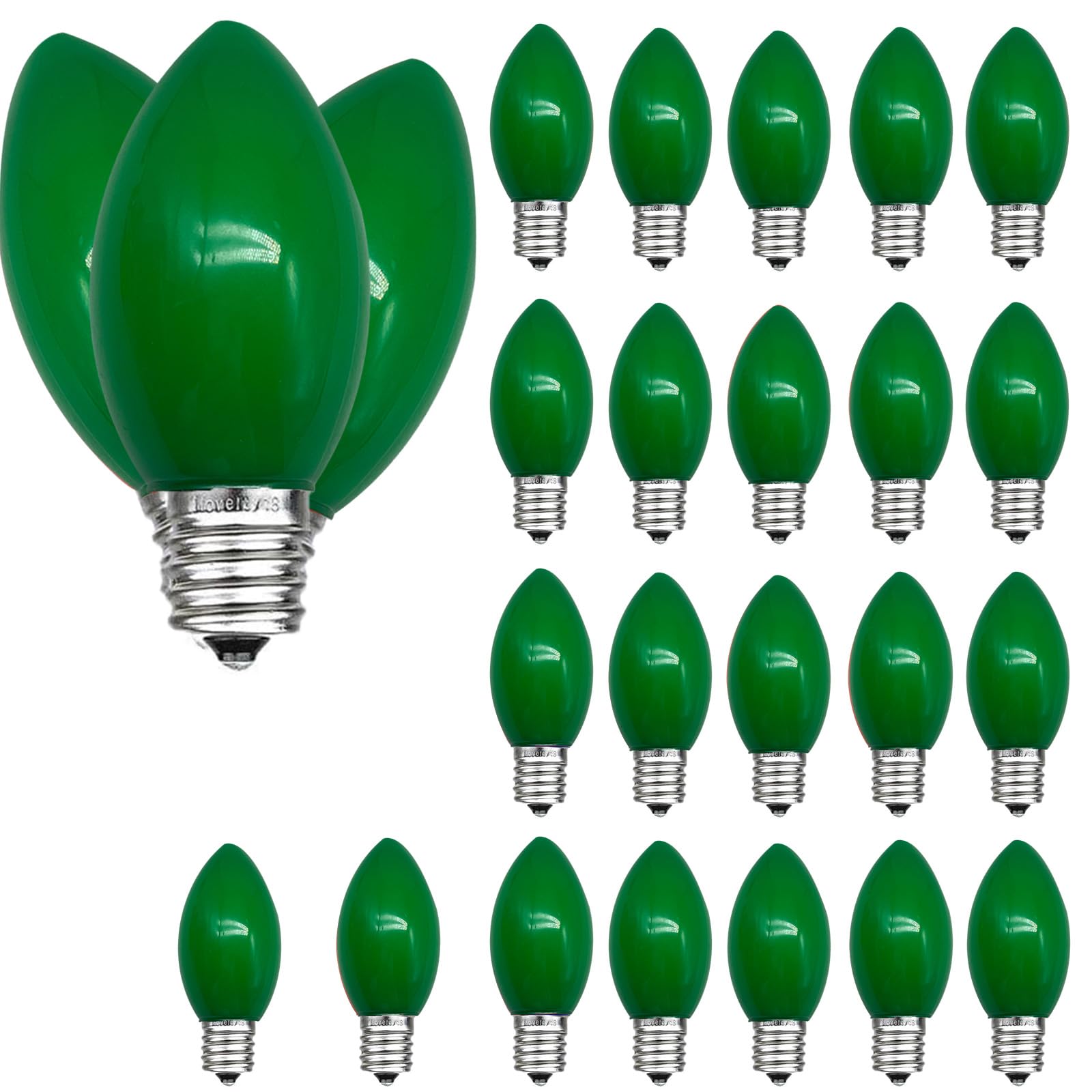 Hedcinlt 25 Pack Green C9 Led Bulbs, C9 Replacement Bulbs For Christmas Tree Lights Patio String Lights Outdoor Indoor, E17/C9 I