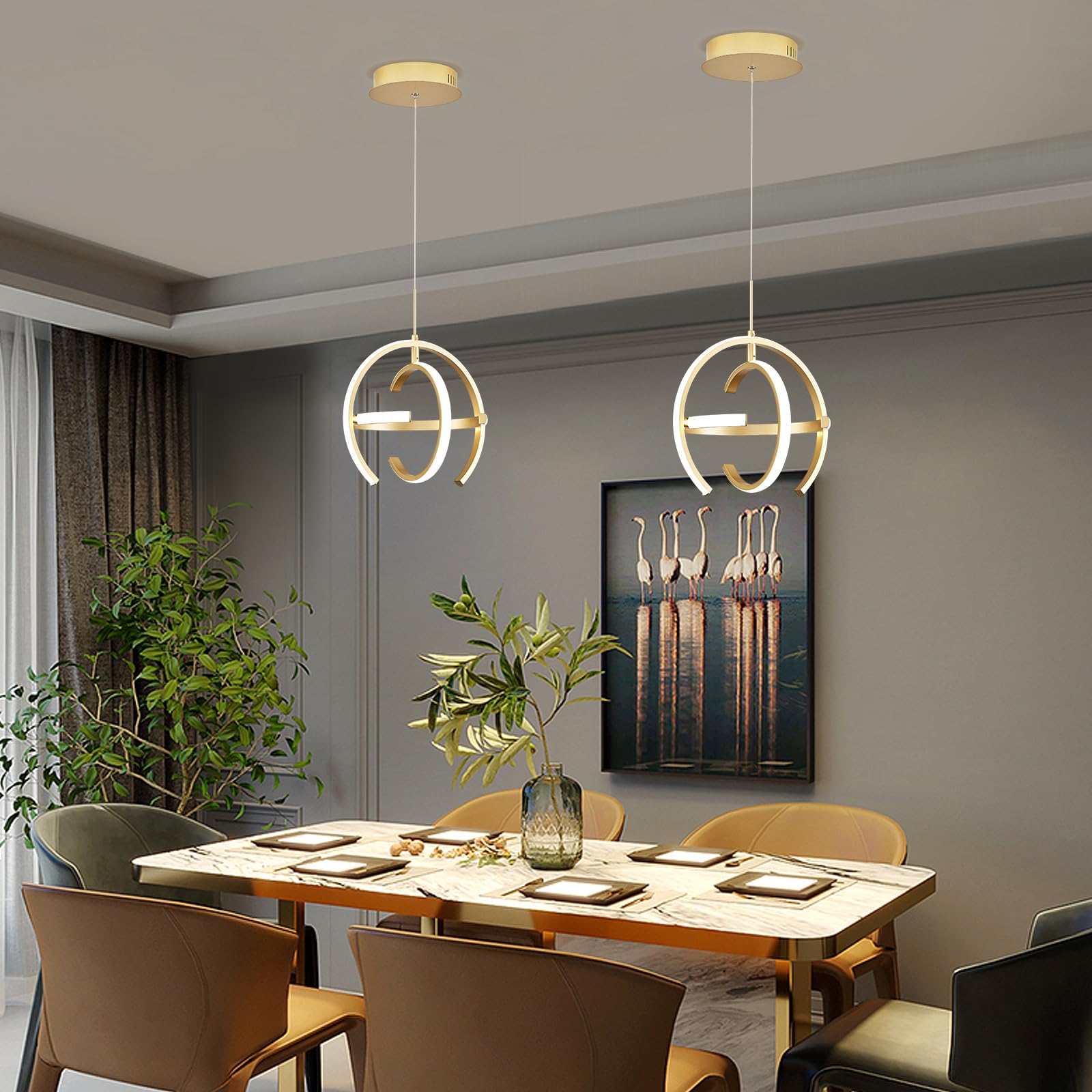 Violoemi Modern Gold Led Chandelier, Globe 4000K Pendant Light Fixture, Round Adjustable Height Dining Room Hanging Light For Ki