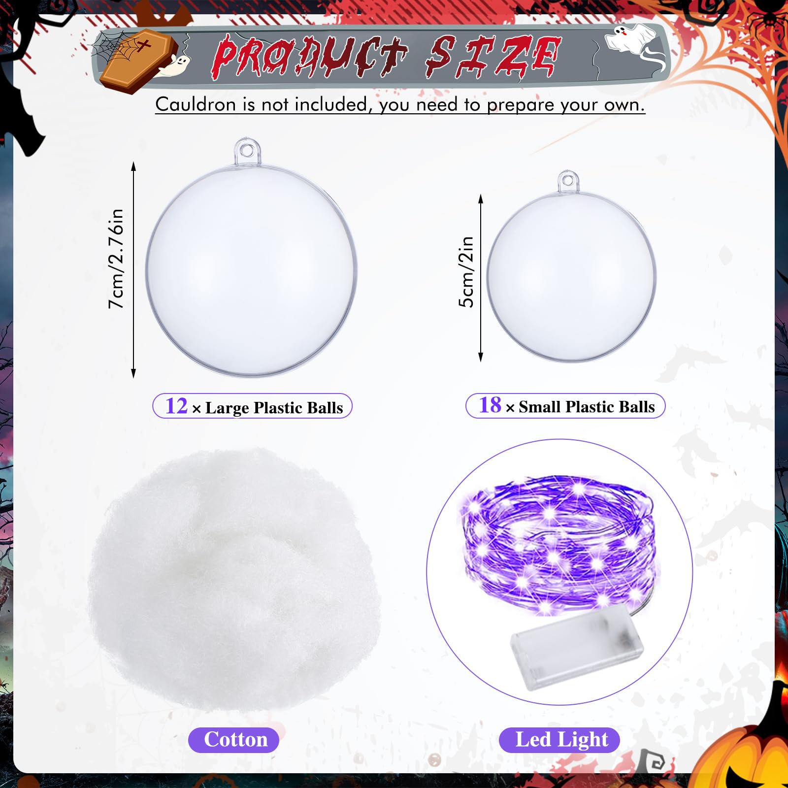 Wenqik Halloween Bubble Cauldron DIY Set, 33 Pcs, 30 Clear Plastic Balls, Purple, Model SIX-Wenqik-46