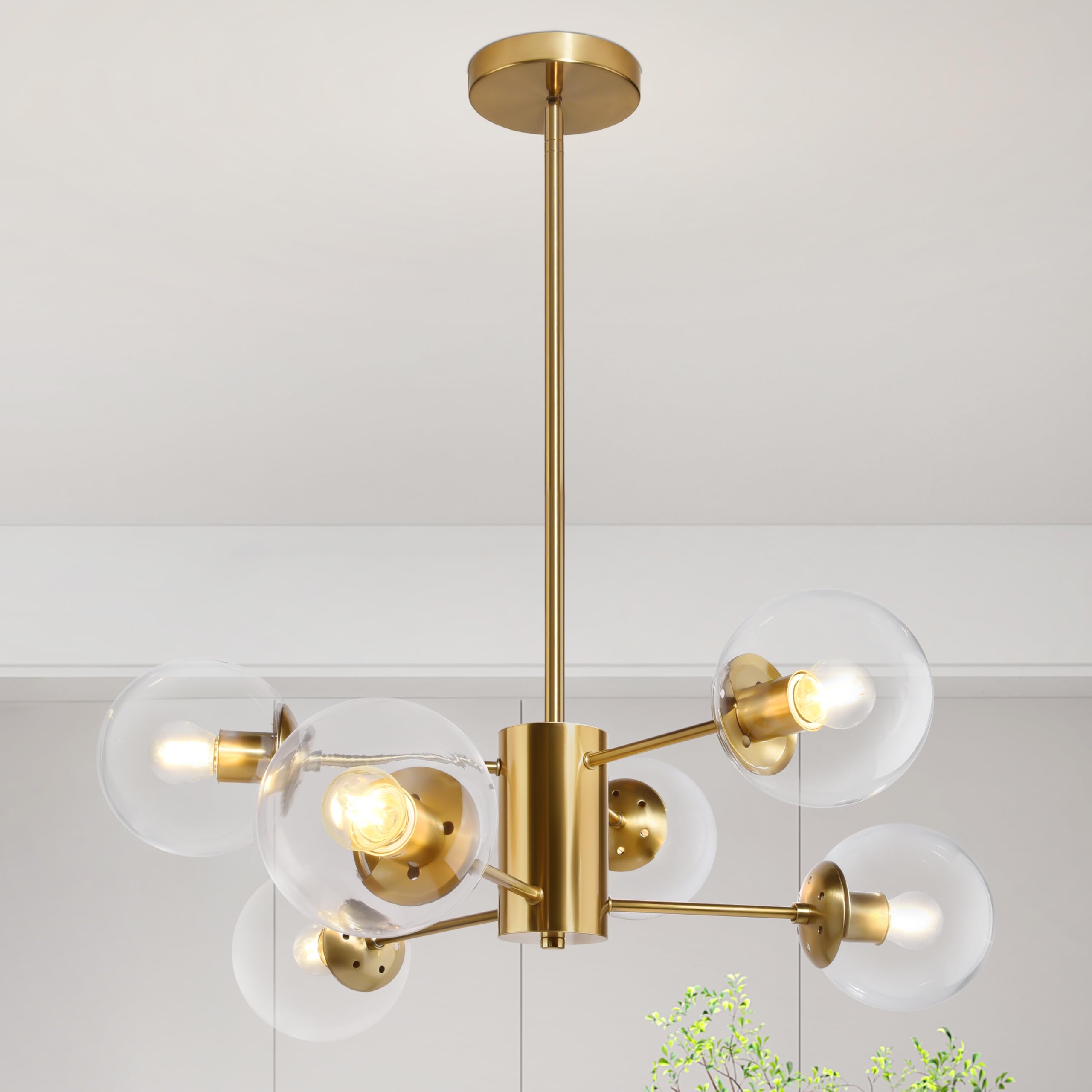 Bagood 6-Light Globe Sputnik Chandelier Modern Gold Sputnik Chandelier Mid Century Pendant Light Brushed Brass Finished with Cle