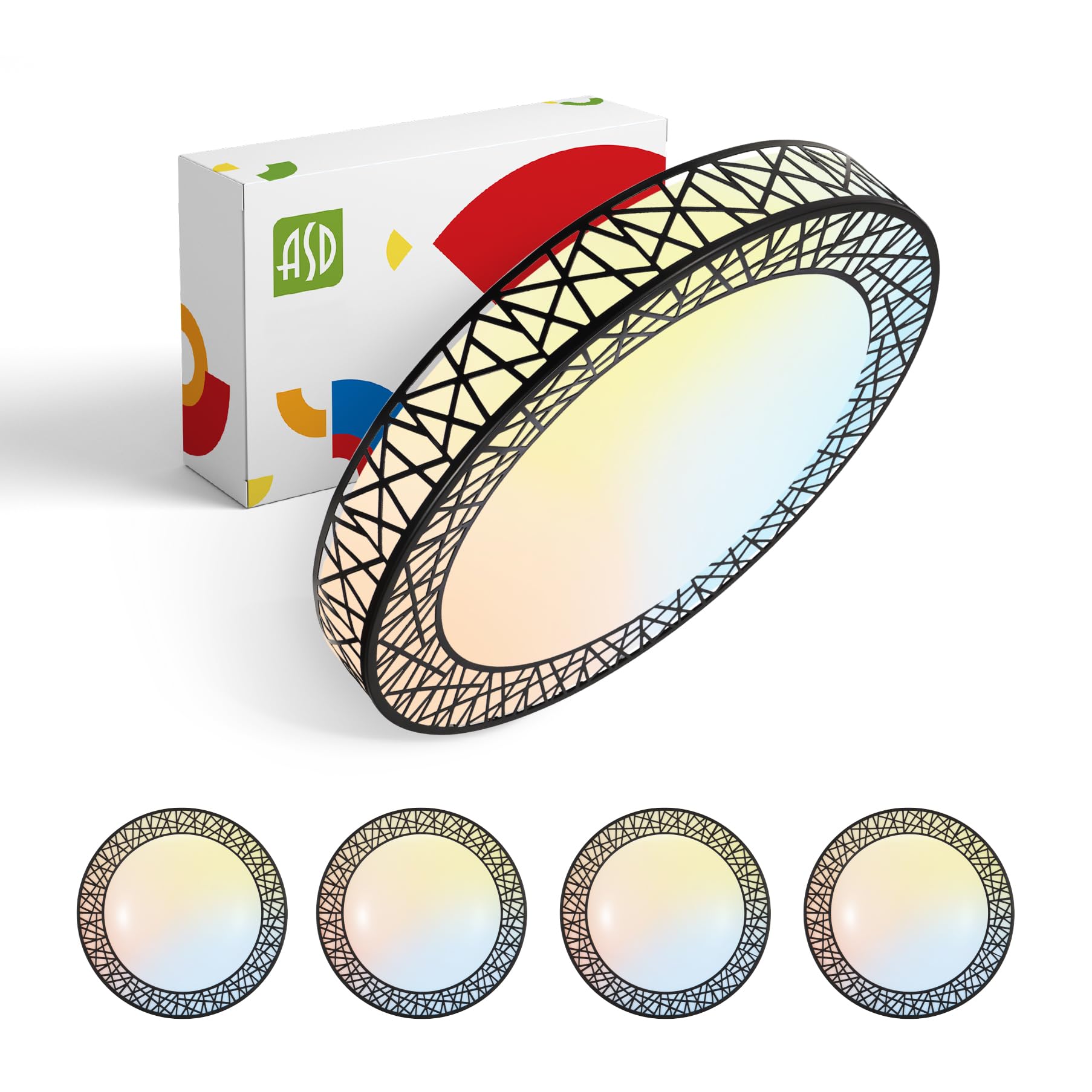 ASD 18 Inch LED Flush Mount Ceiling Light - Black Modern Ceiling Light Fixture 35W 1992LM, 2700-5000K Adjustable Dimmable Ceilin