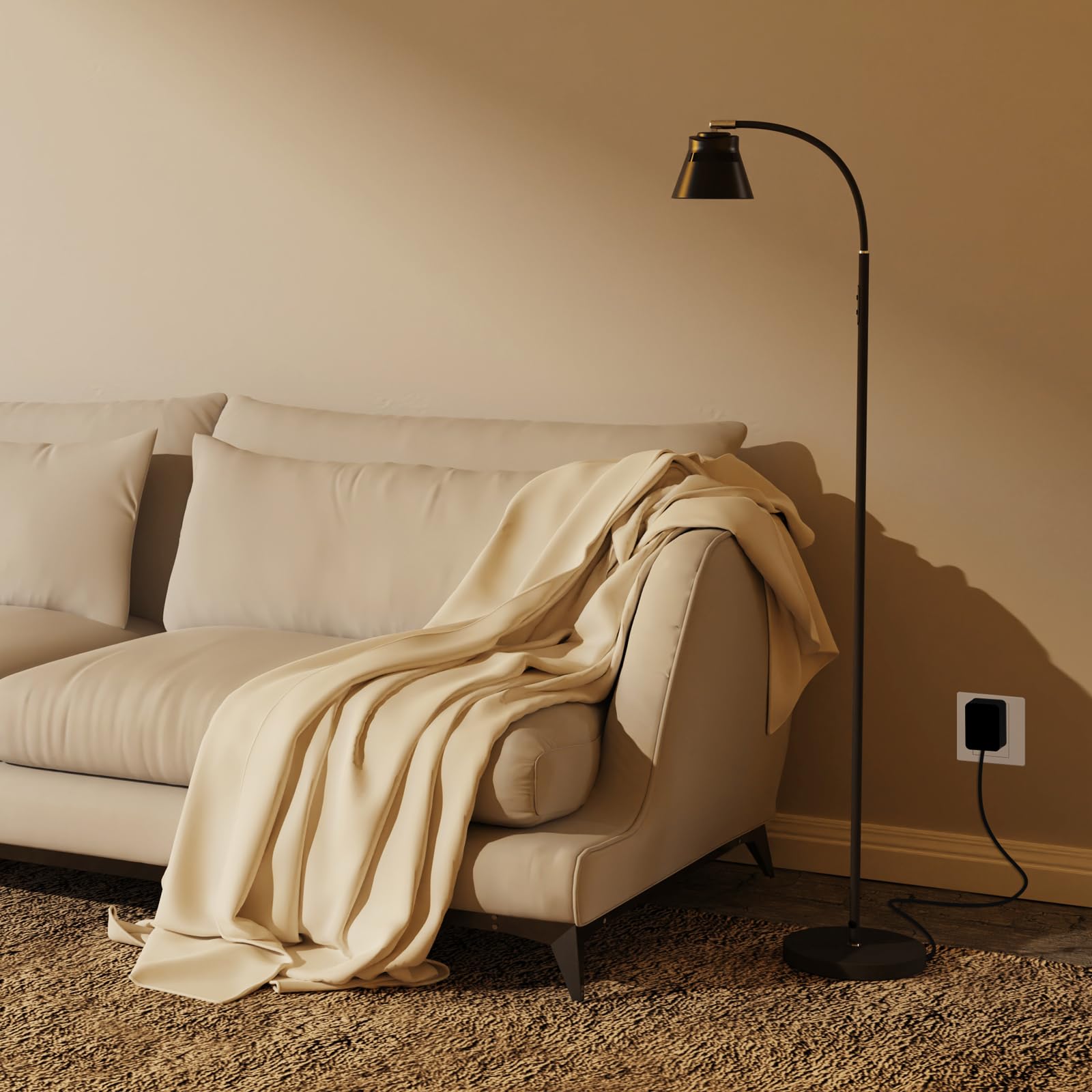 AXX Reading Floor Lamp, Flexible Gooseneck LED Light, Small Shade, Black, Model FF.B501