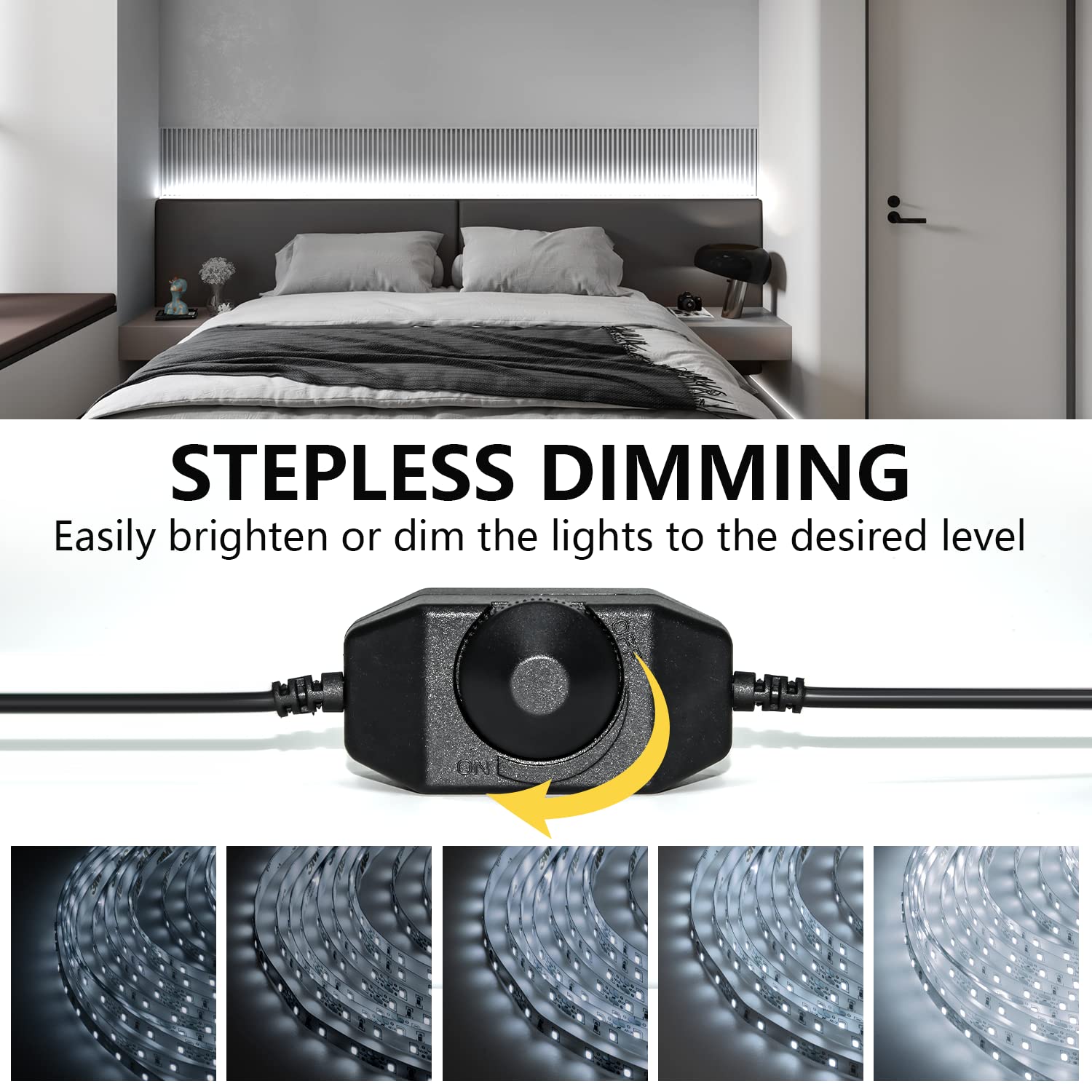 ollrieu LED Strip Lights 65.6ft Dimmable 6000K White 1200 LEDs for Kitchen, Under Cabinet, Bedroom, Model OL001020-01-US