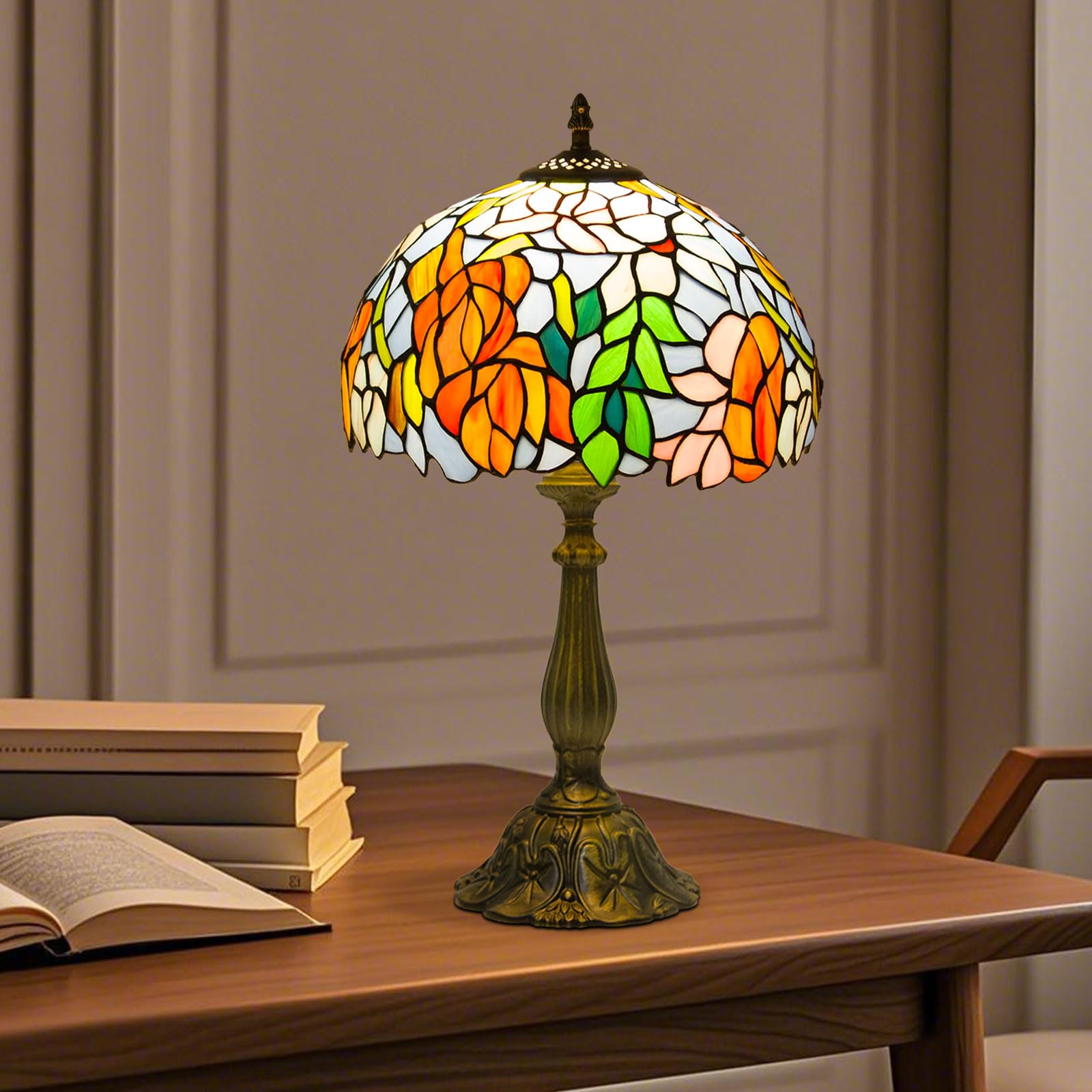 12 Inch Tiffany Table Lamps with Remote Control, Stained Glass Lamp with Stepless Dimmable Colors Temperature & Brightness for L