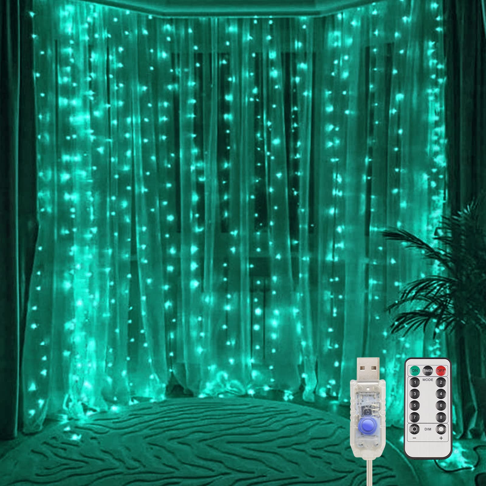suddus Curtain Lights for Bedroom, 200 Led Hanging String Lights Outdoor Waterproof, Fairy Curtain Lights for Backdrop, Window, Wall, Wedding, Party, Garden, Porch, Brithday Decorations, Teal