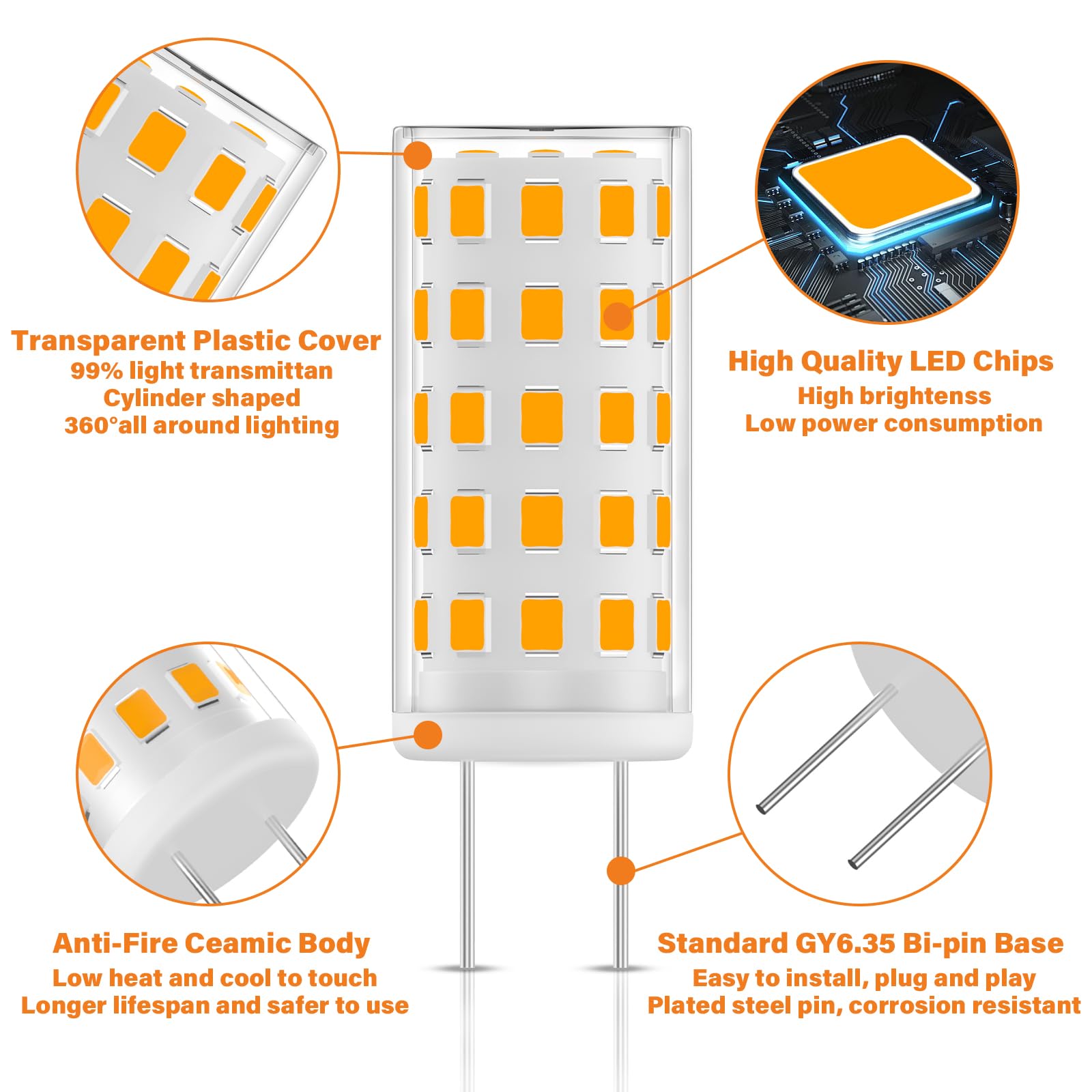 Dumiloo Gy6.35 Led Bulb 120V 50W Halogen Bulb Equivalent  T4 Jc Type Bi-Pin Gy6.35 Base  Warm White 2700K  5W 500Lm  Gy6.35 Bulbs For Pendant Light  Table Lamp  Landscape Lighting  5 Pack
