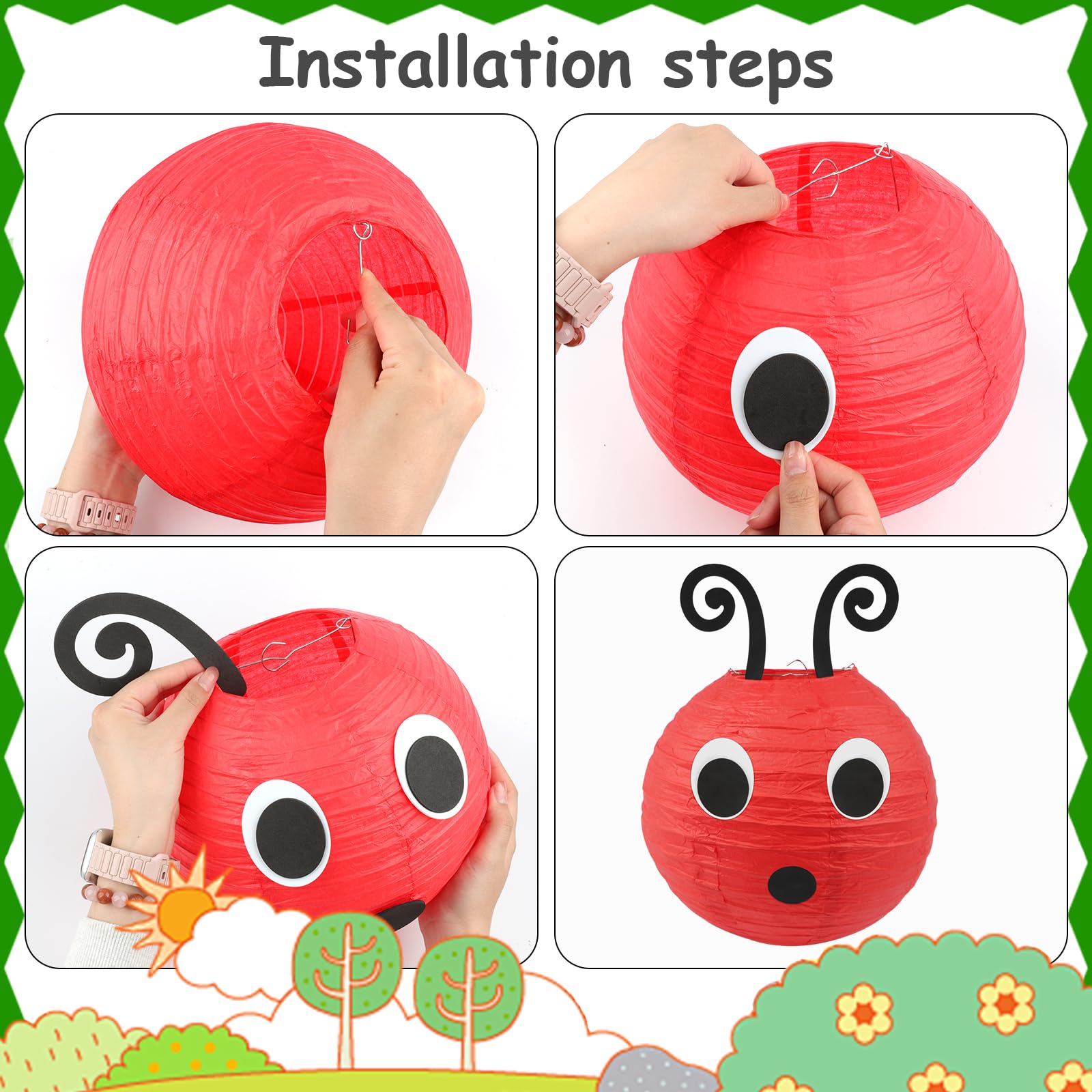 Songjum 7PCS Paper Lanterns - 10in Mix Color Caterpillar Design for School & Party Decor