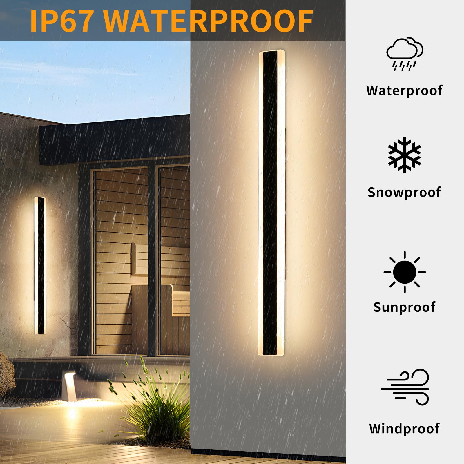 Mikeru 2Pack 57Inch Outdoor Wall Light Fixtures  10%-100% Dimmable Outdoor Wall Lights Exterior Front Porch Light 3000-6000K Wall Mounted Led Lighting For Basement  Shop Garage Lighting