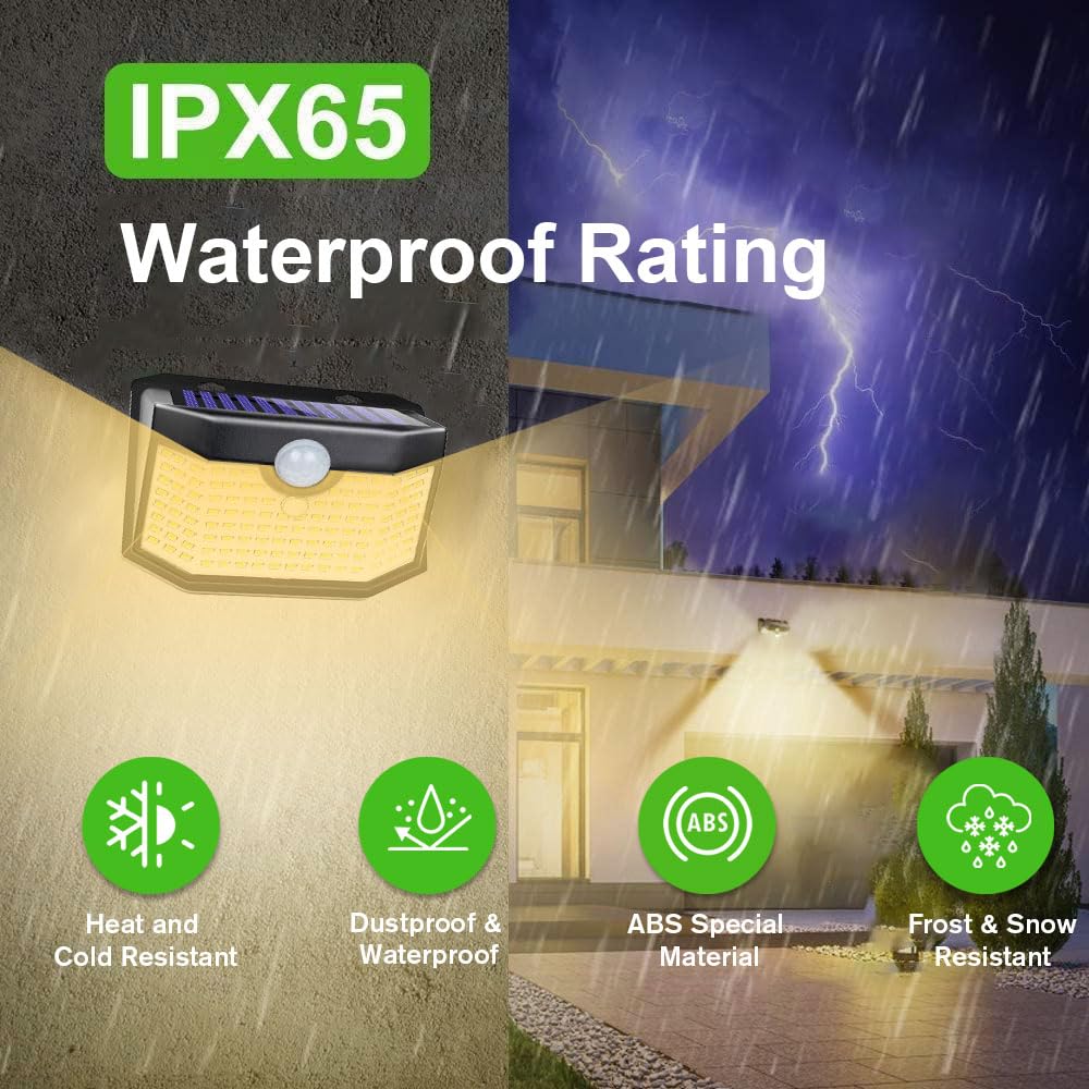 HMCITY 120 LED Outdoor Solar Motion Sensor Lights, IP65 Waterproof, 6Pack, Warm White, Model JY2440