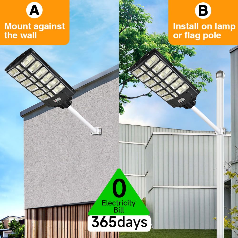 DENGMALL Solar Street Light, 16000W, 100000 Lumens, Motion Sensor, Remote Control, Waterproof, Model DMTYNLD011