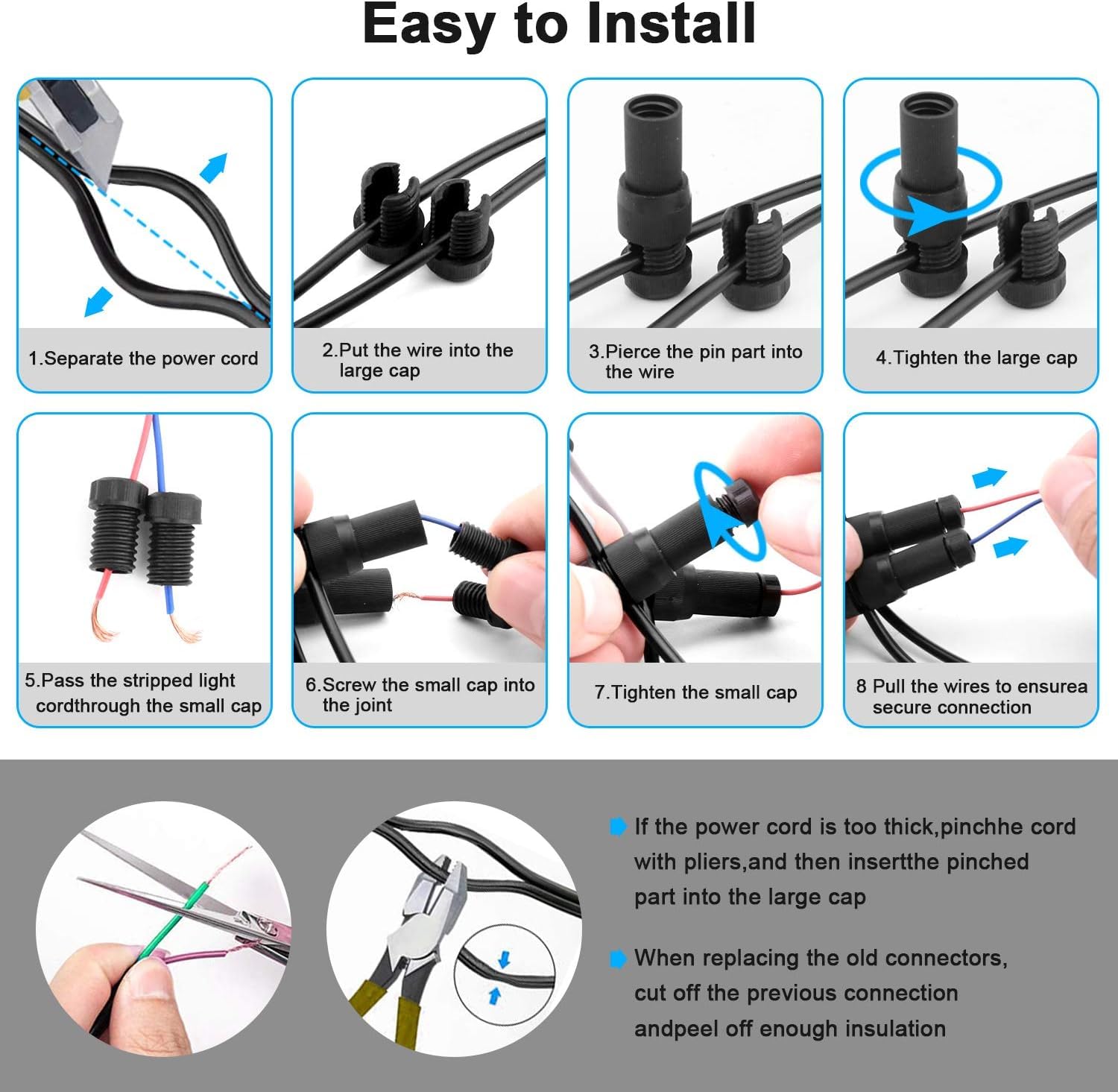 Fntek Low Voltage Landscape Light Wire Connectors, 14-20 Gauge, 100 Pack, Black, Model FT-LS00, Plastic
