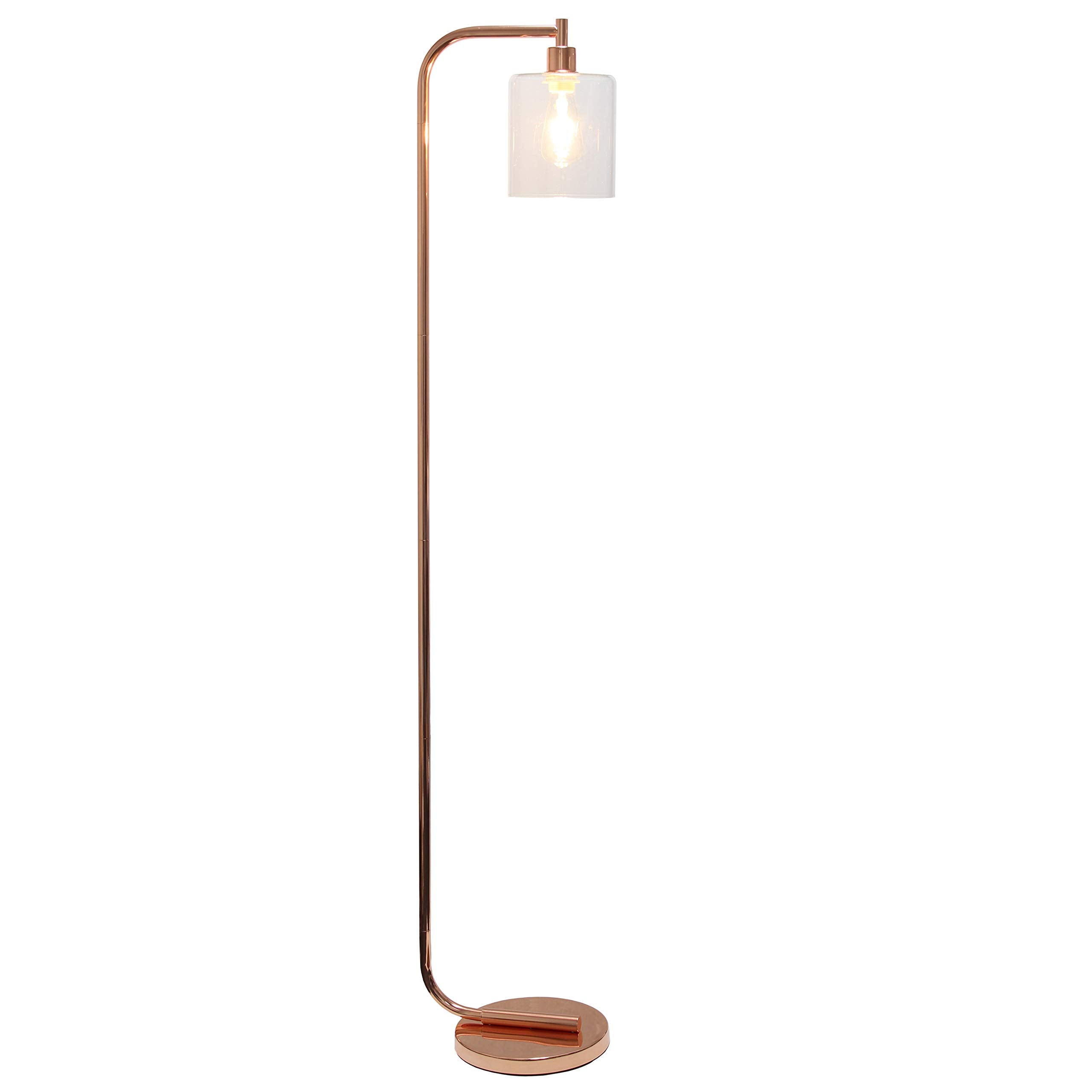 Simple Designs Antique Style Iron Lantern Floor Lamp, 63in Height, Rose Gold, Model LF1036-RGD, Glass Shade