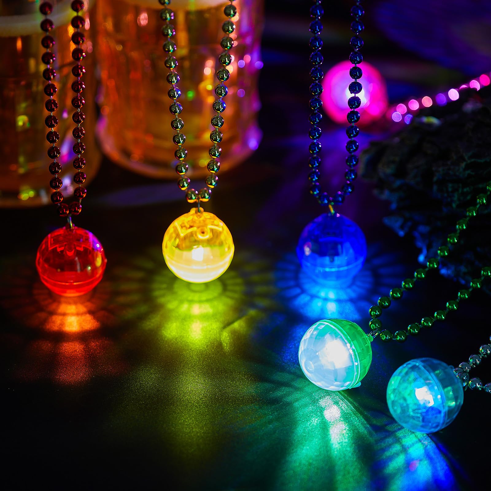 Henoyso 6 Pcs LED Disco Ball Necklaces Light up Necklaces 70s Party Decorations Accessories Women Disco Ball Costume Party Favor