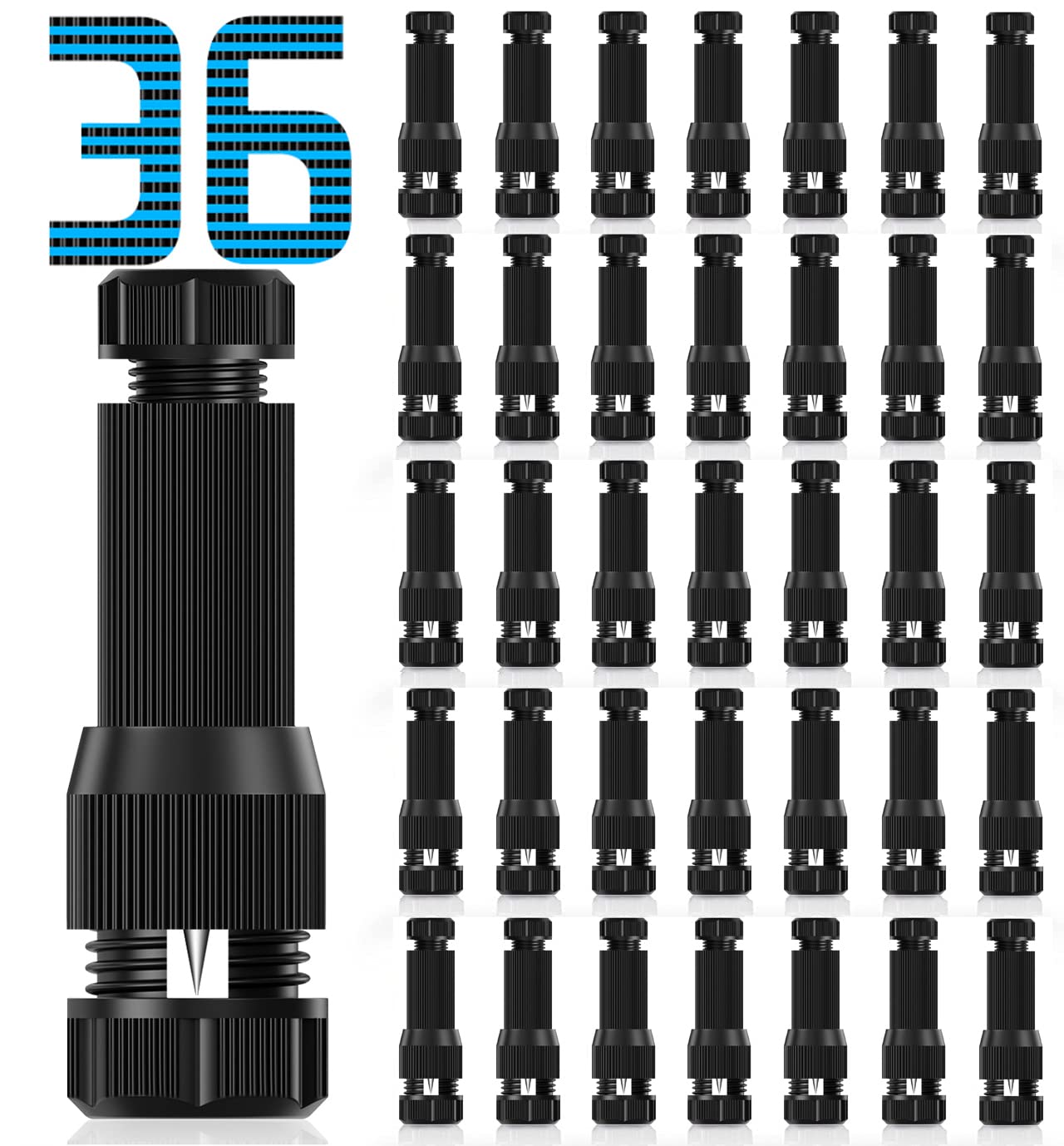 Fntek Low Voltage Landscape Light Wire Connectors, 36 Pack, Black, 14-20 Gauge, Model FT-LS00, Plastic for Outdoor Path Lights