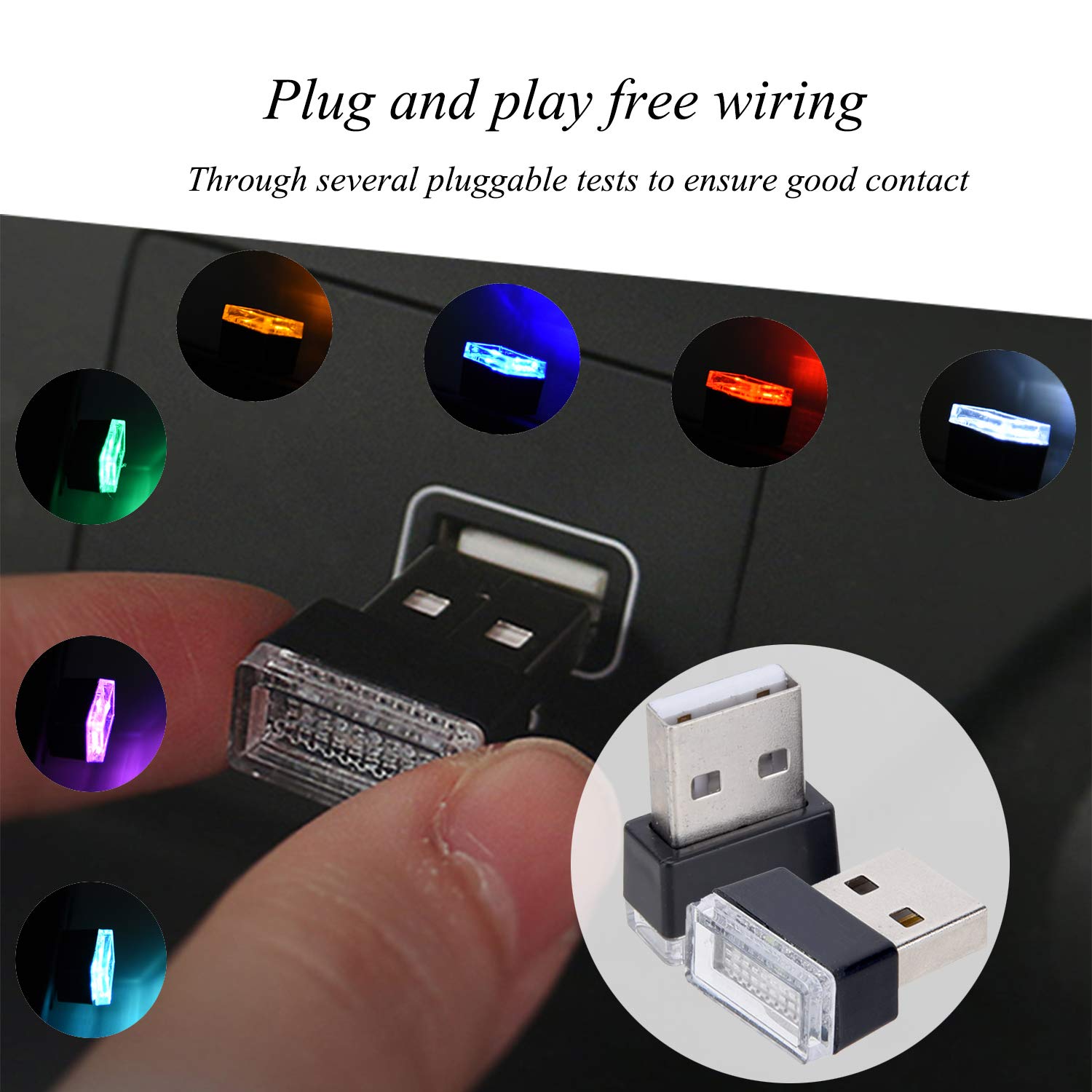 Febrytold Mini Usb Led Car Interior Ambient Lights - 2 Pcs, White, Plastic, Model Fbd19120538, Perfect For Trunk Atmosphere