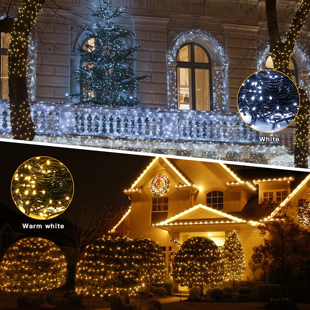 Amyhomie Color Changing Christmas Lights, 108Ft 300Led White Warm White Christmas String Lights, 8 Modes Waterproof Fairy String