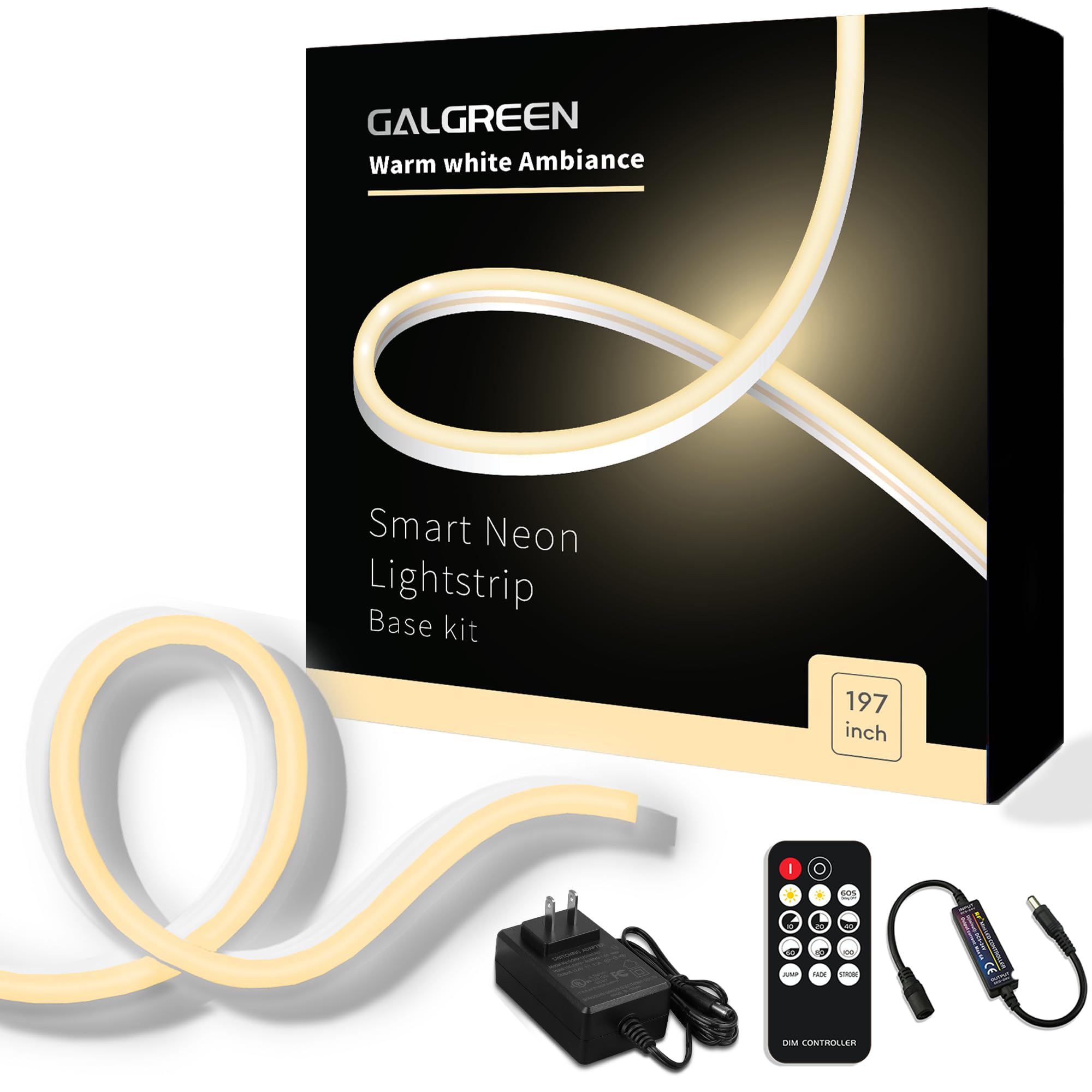 Galgreen Neon Rope Lights, 16.4ft Waterproof LED Strip, Dimmable Remote, Warm White, Flexible Silicone Rubber, Model st-ting-l171