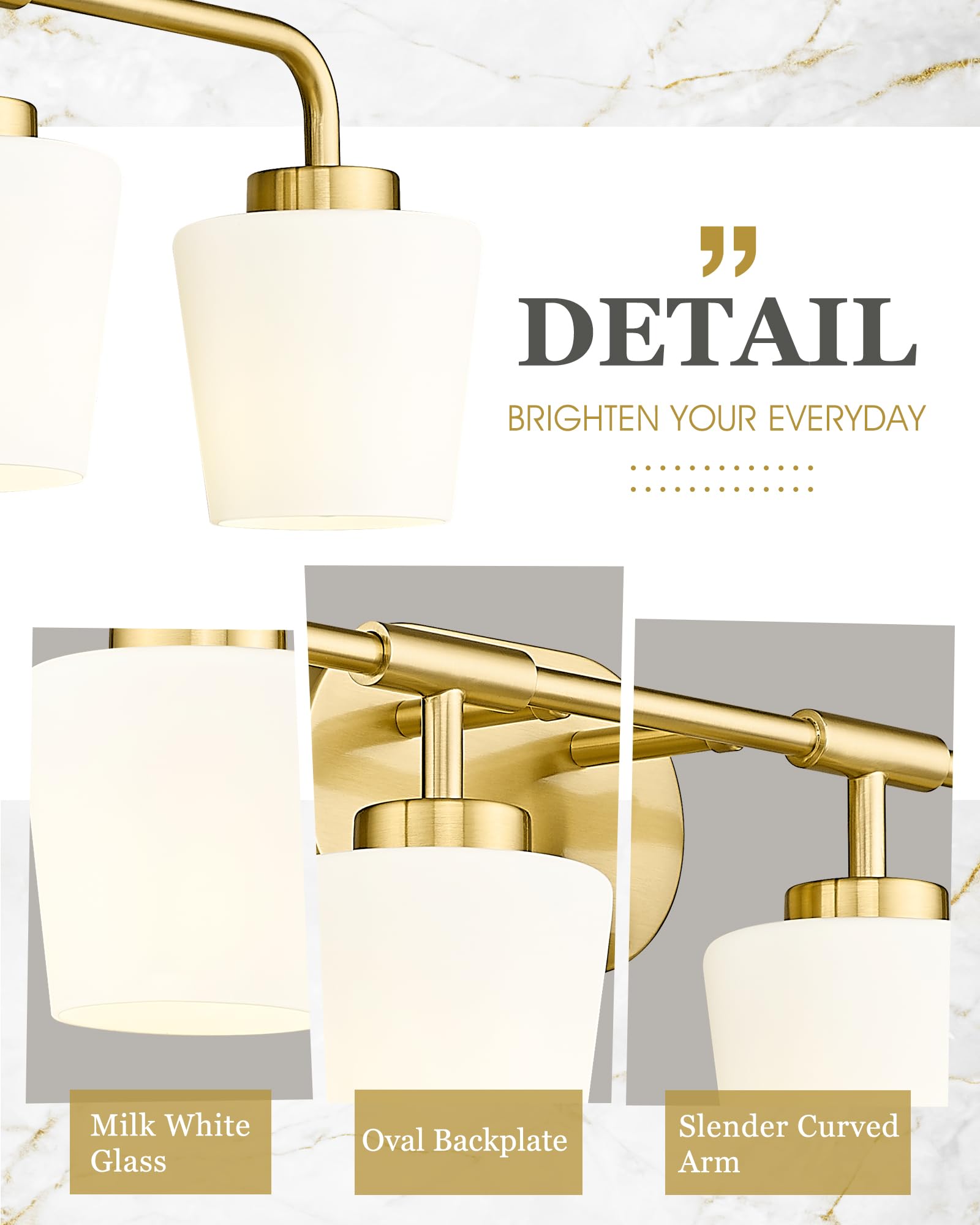 Audickic 4-Light Bathroom Light Fixture, Brushed Gold Vanity Lighting with Milk White Glass, Model AD-22004-4W-GD