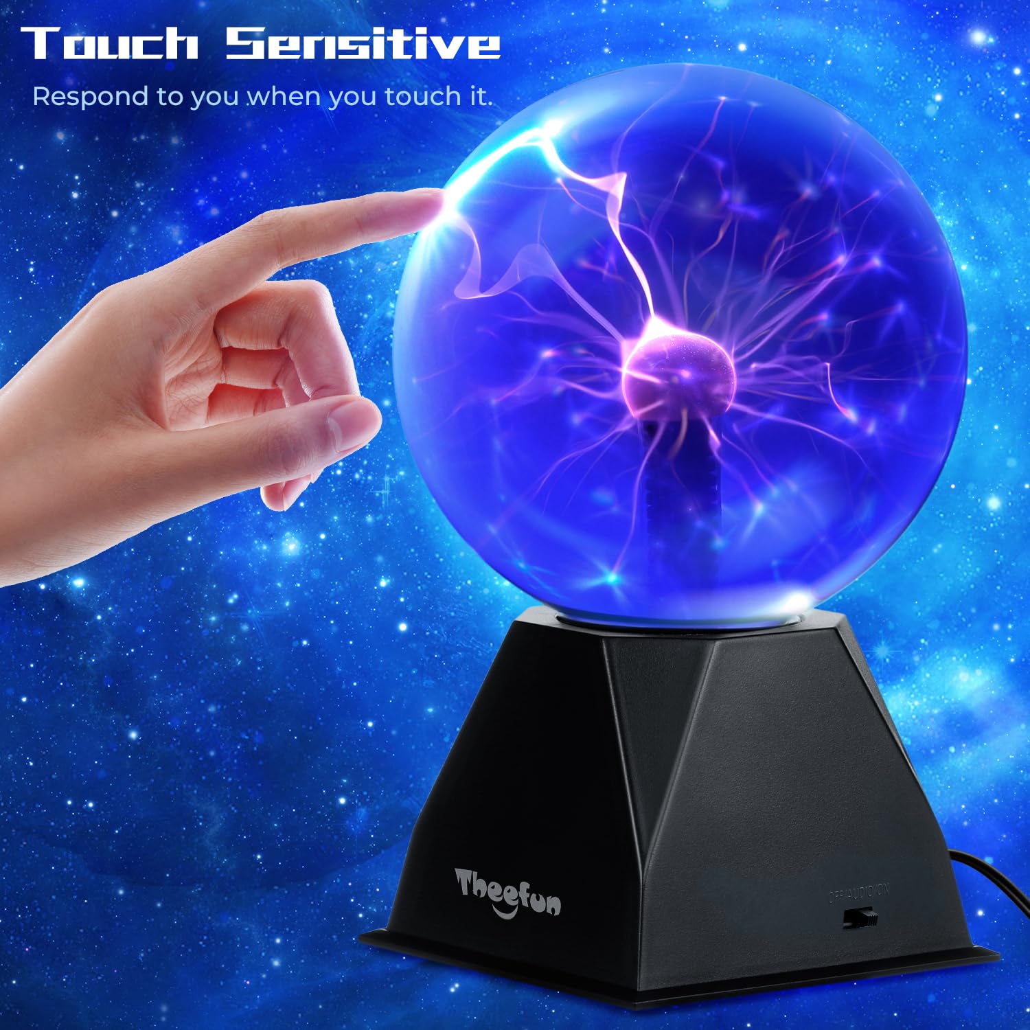 Theefun Blue Plasma Ball: 6 Inch Plasma Globe Touch & Sound Sensitive Plasma Ball Lamp Electric Ball Lightning Novelty Light For Parties, Home, Prop, Room Decoration, Christmas Gifts