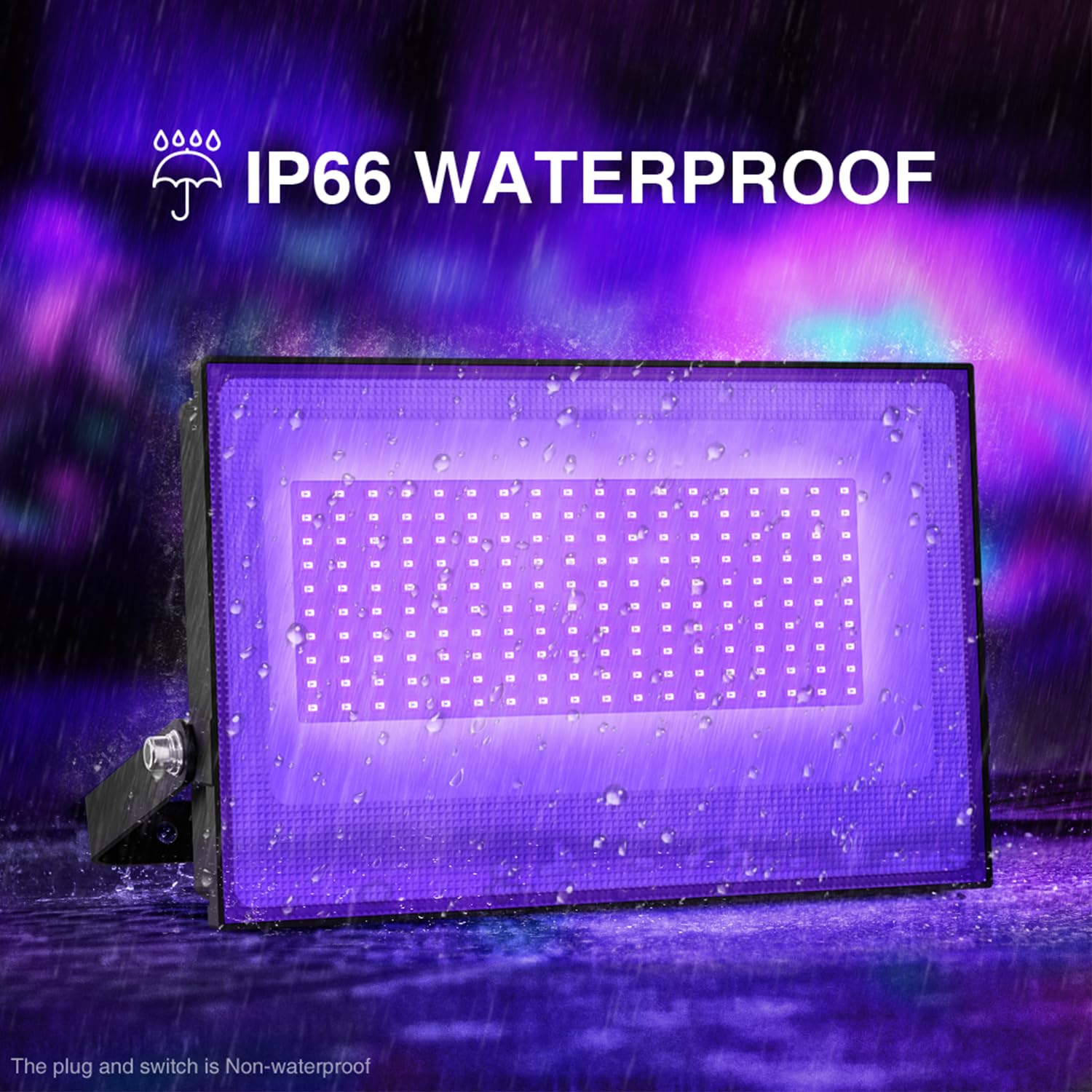Onforu 100W LED Black Light Flood Light, Waterproof, 2 Count, Model D100UV, Black Finish