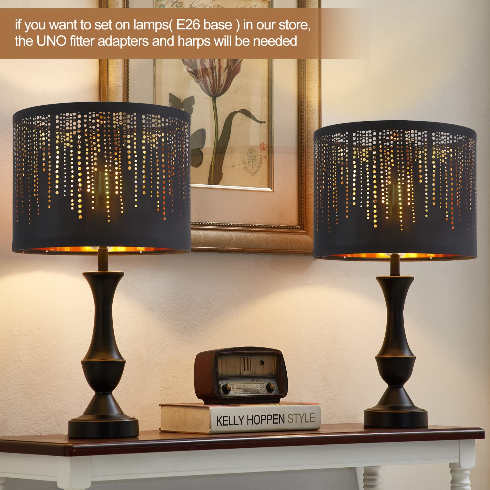 Luvkczc Black Drum Lampshades Set Of 2, 12.7 X 12.7 X 10, enhanced Fabric With Crystal Design