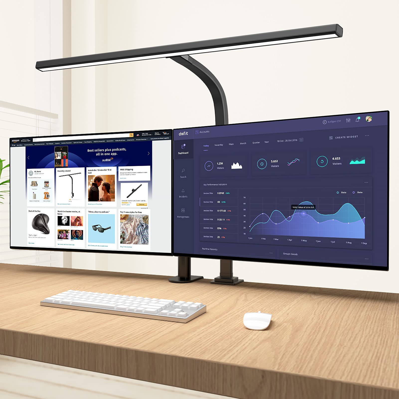 Eppiebasic Led Desk Lamp,Architect Clamp Desk Lamps For Home Office,24W Brightest Led Workbench Office Lighting-6 Color Modes An