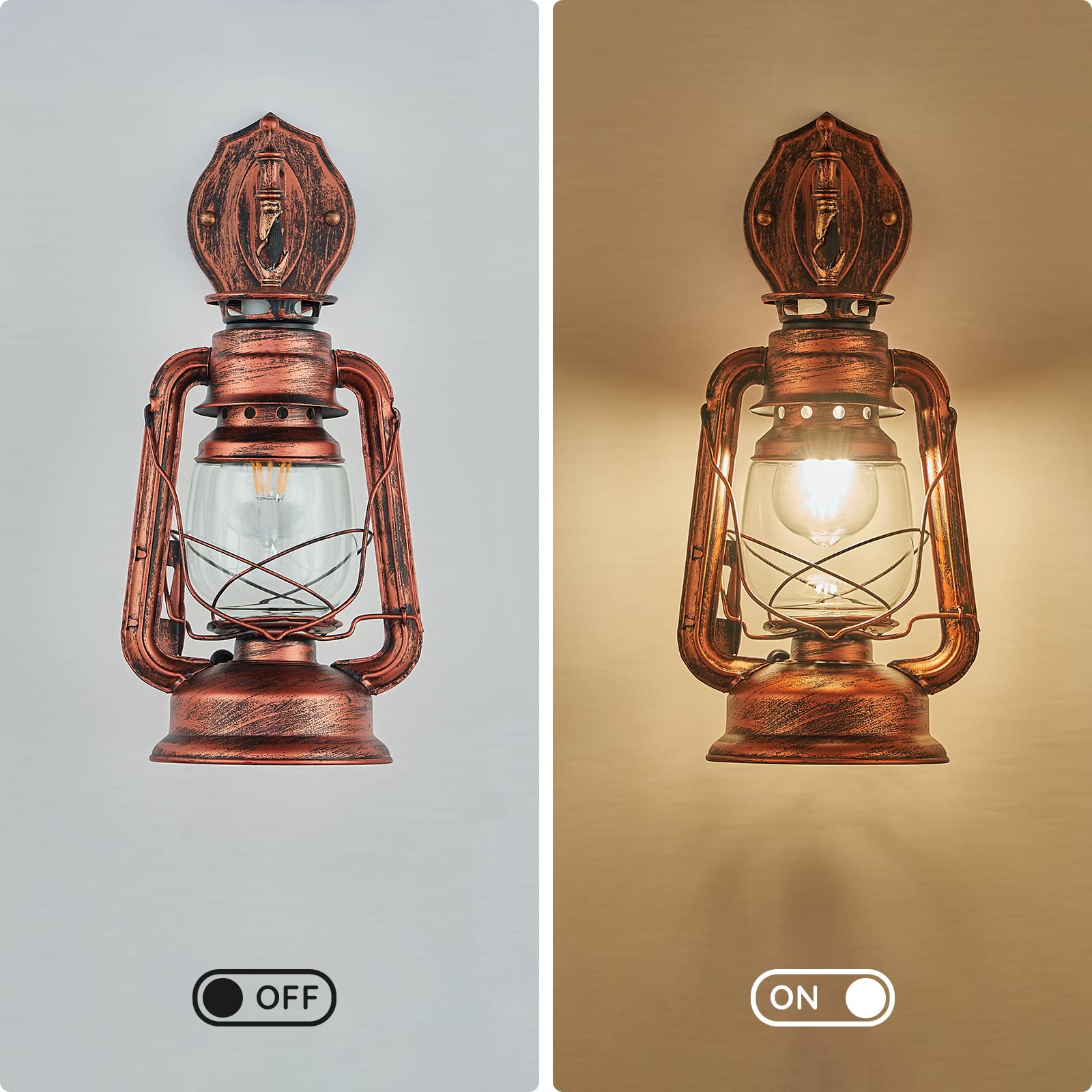 NOXARTE Rustic Wall Sconce Lantern - Iron, Anti Copper, Model YJ8554, 7"W x 15"H, Glass Lampshade for Hallway, Farmhouse, Loft